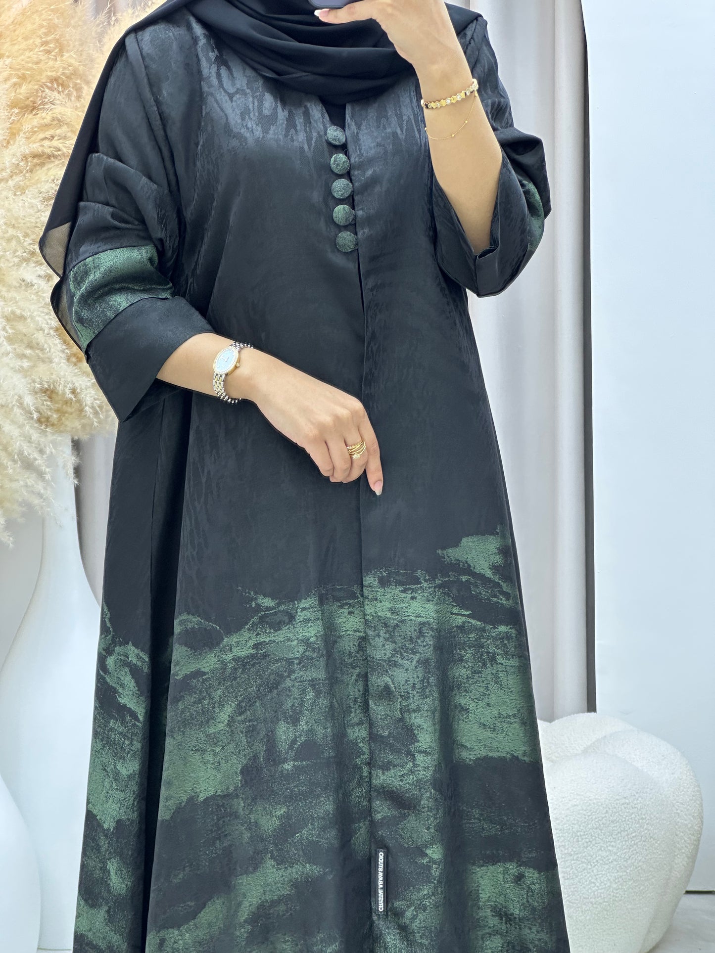 C 0537 Black Green Jacquard Abaya