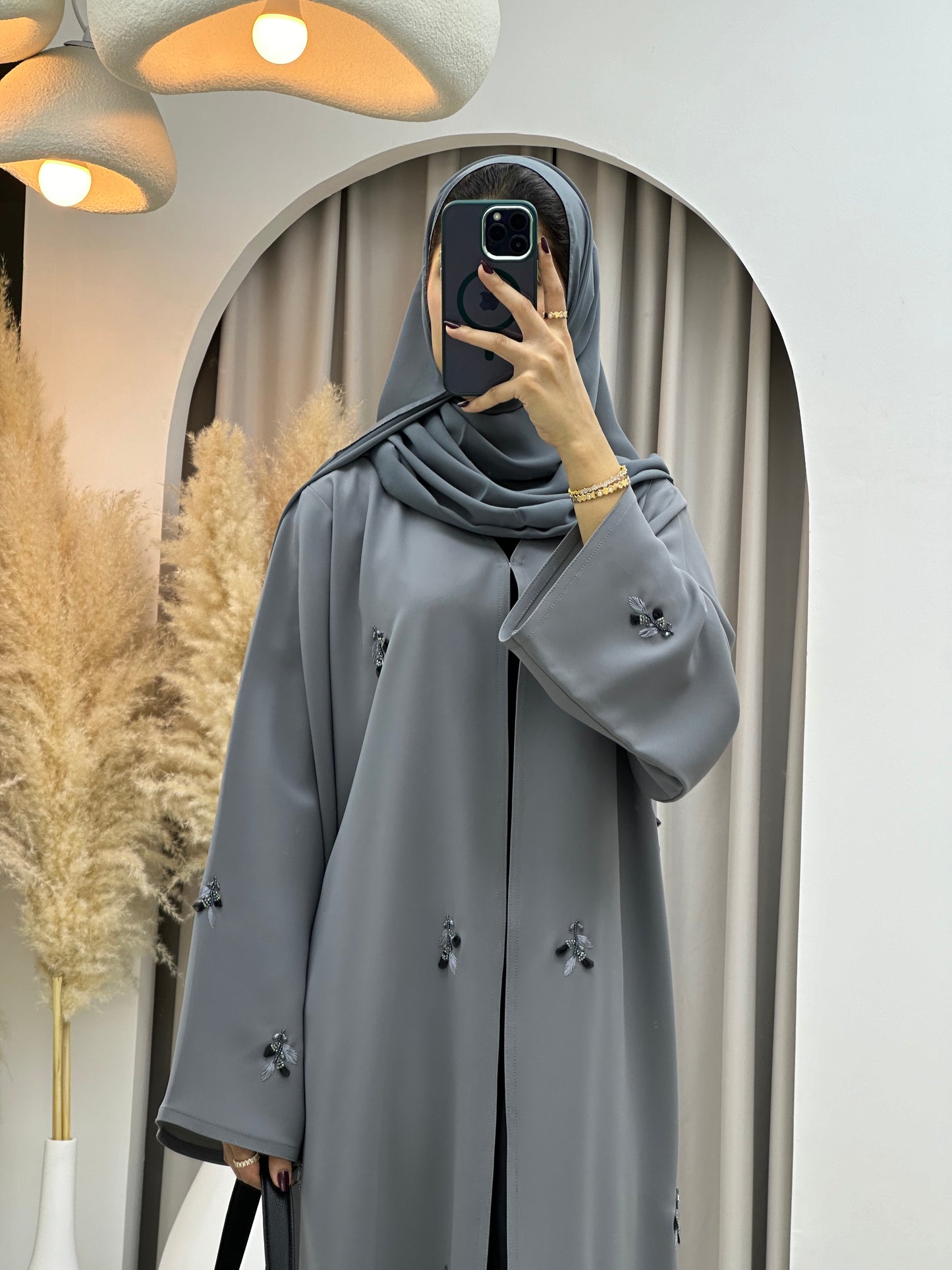 C 0102 Grey Crepe Abaya