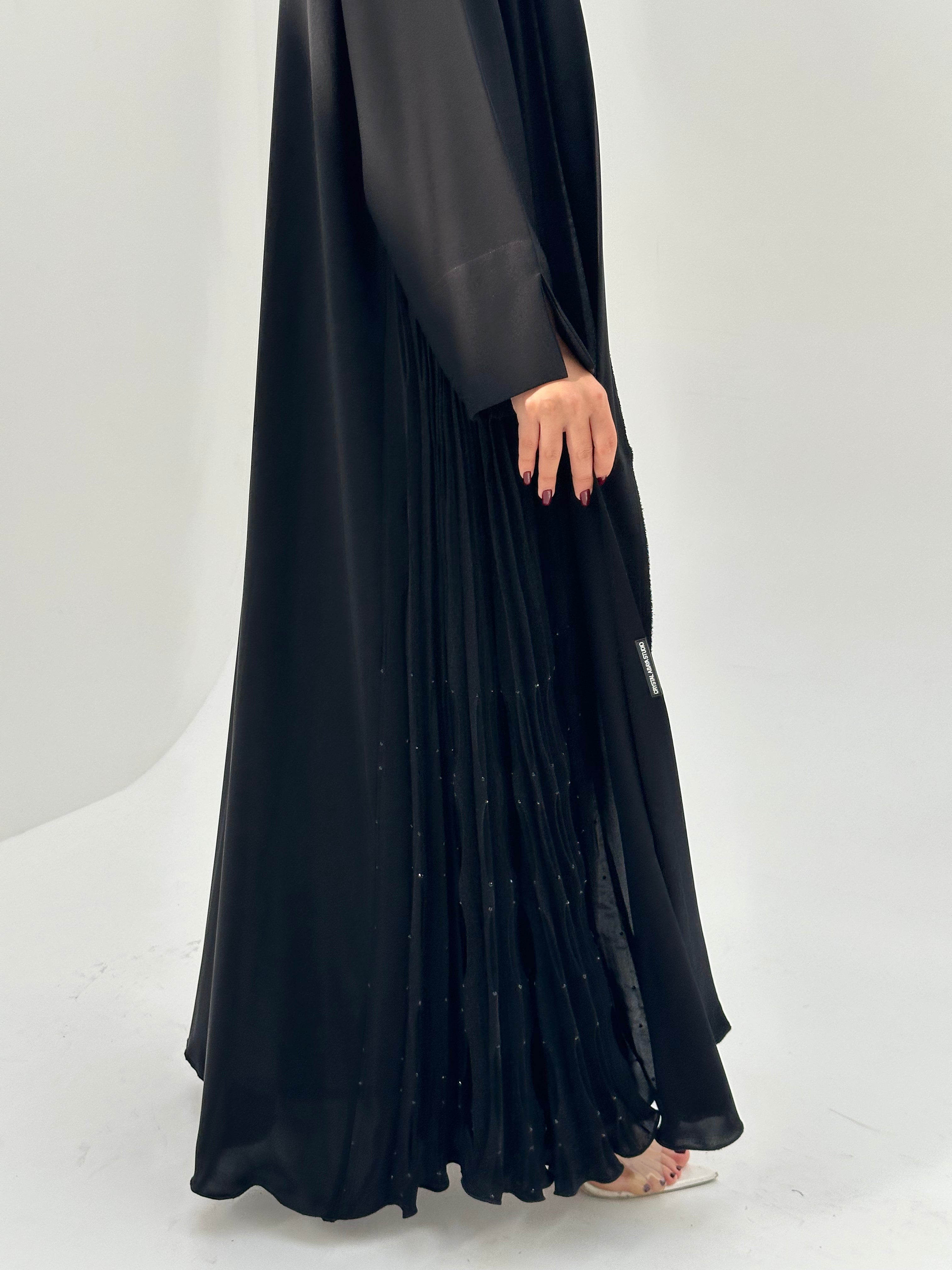 C 1683 Black Beaded Pleated Abaya