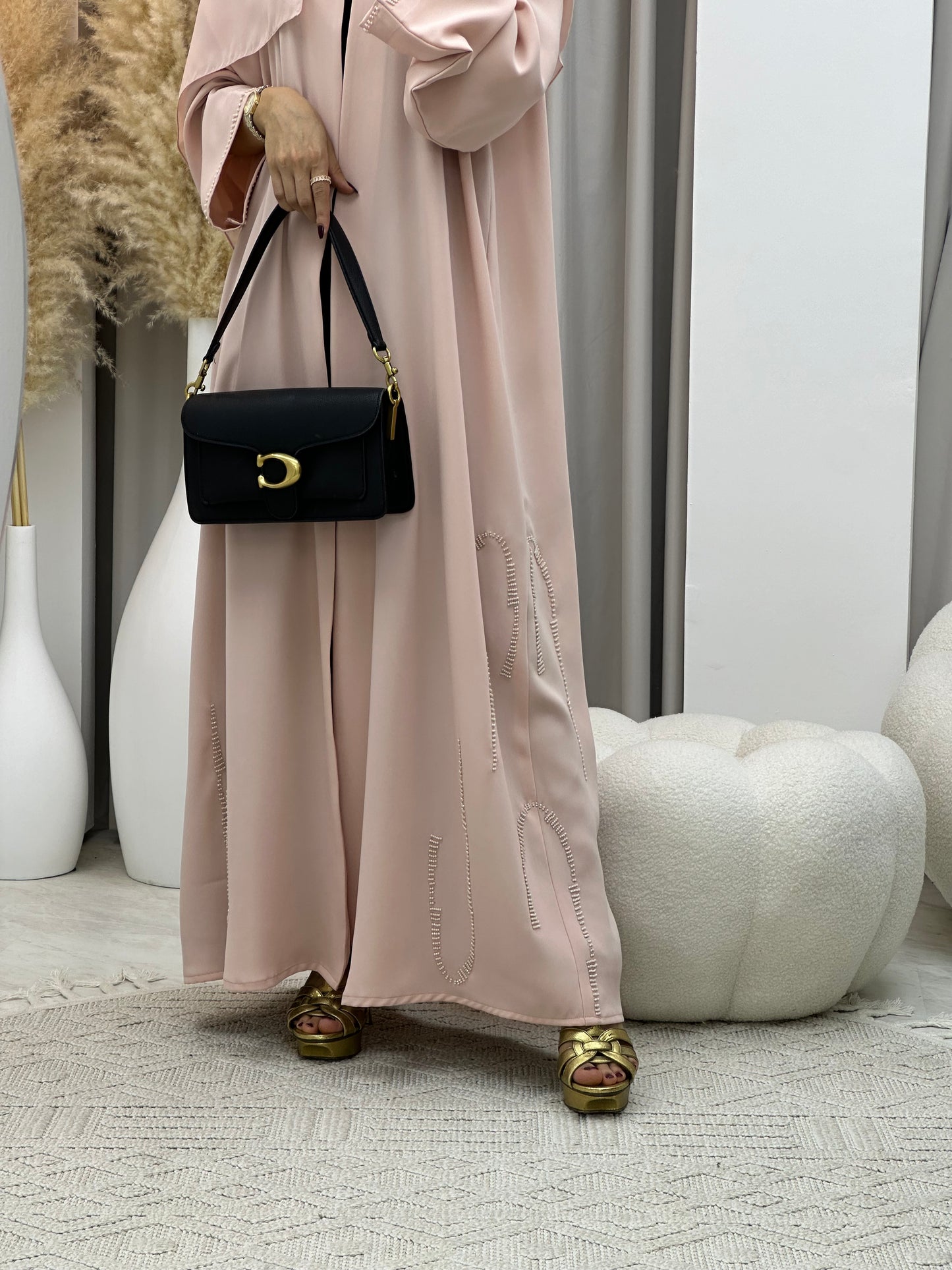 C 0103 Baby Pink Beaded Abaya