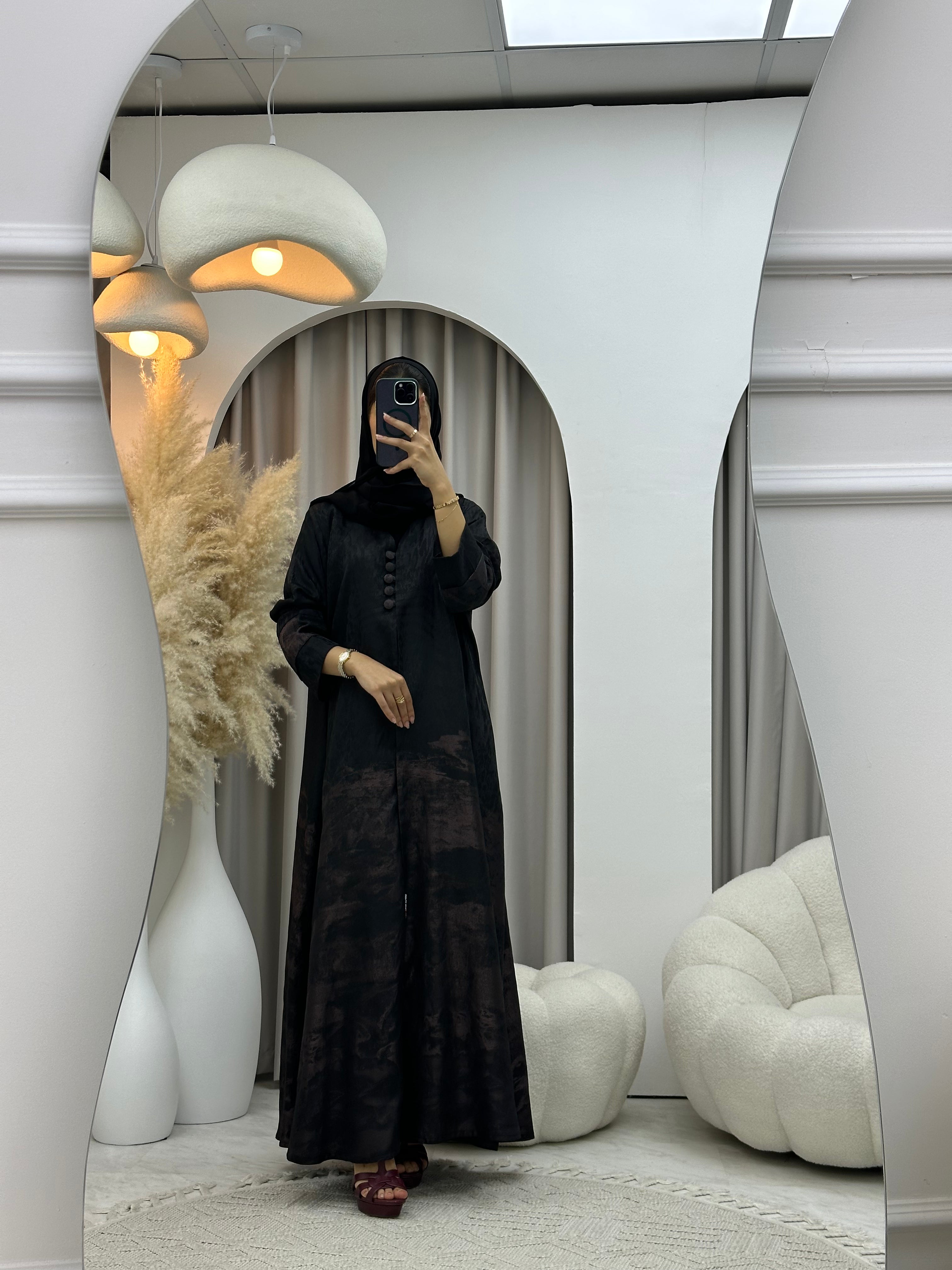 C RTW-U 0538 Black Rose Gold Jacquard Abaya