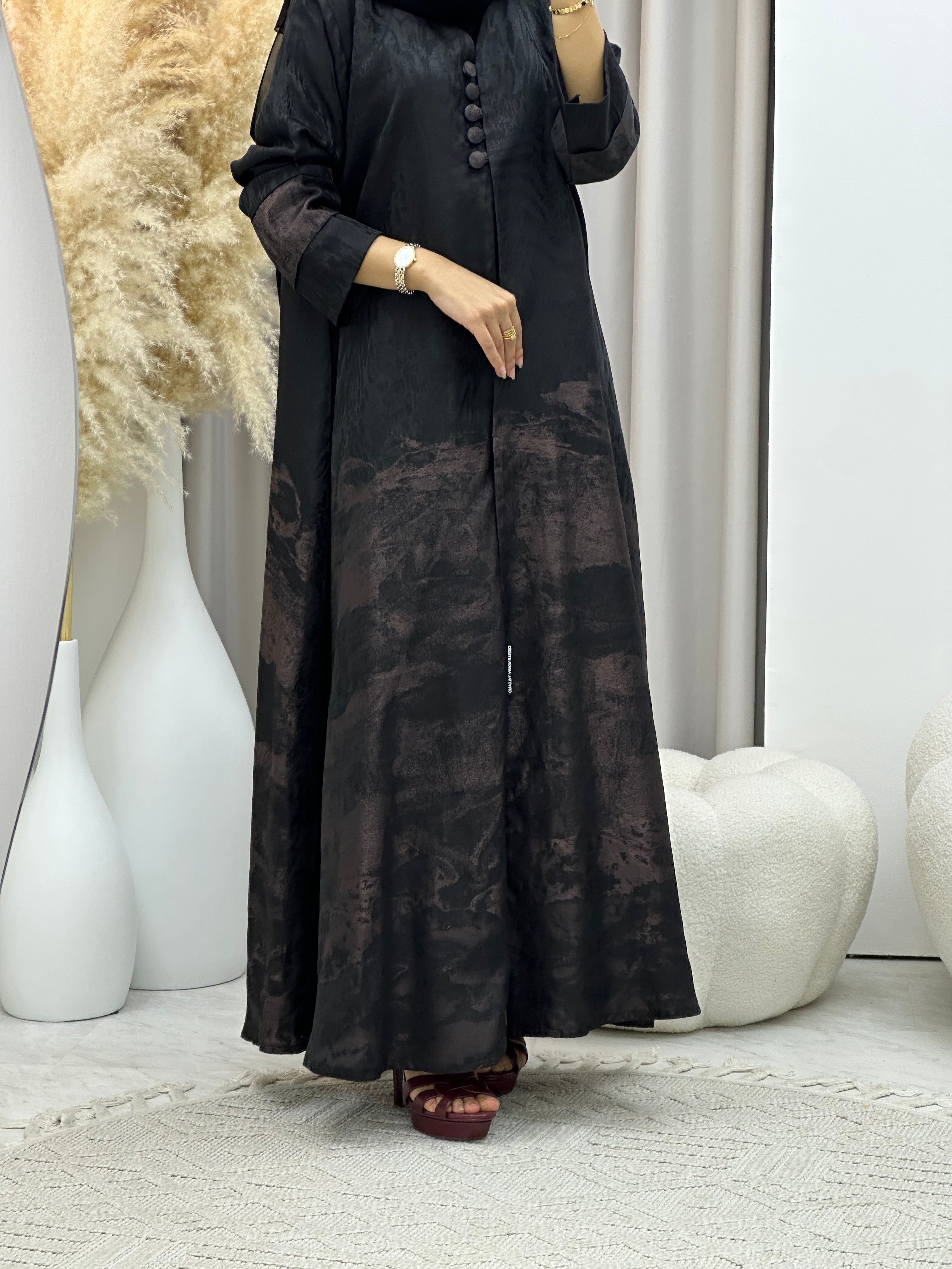 C RTW-U 0538 Black Rose Gold Jacquard Abaya