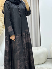 C RTW-U 0538 Black Rose Gold Jacquard Abaya