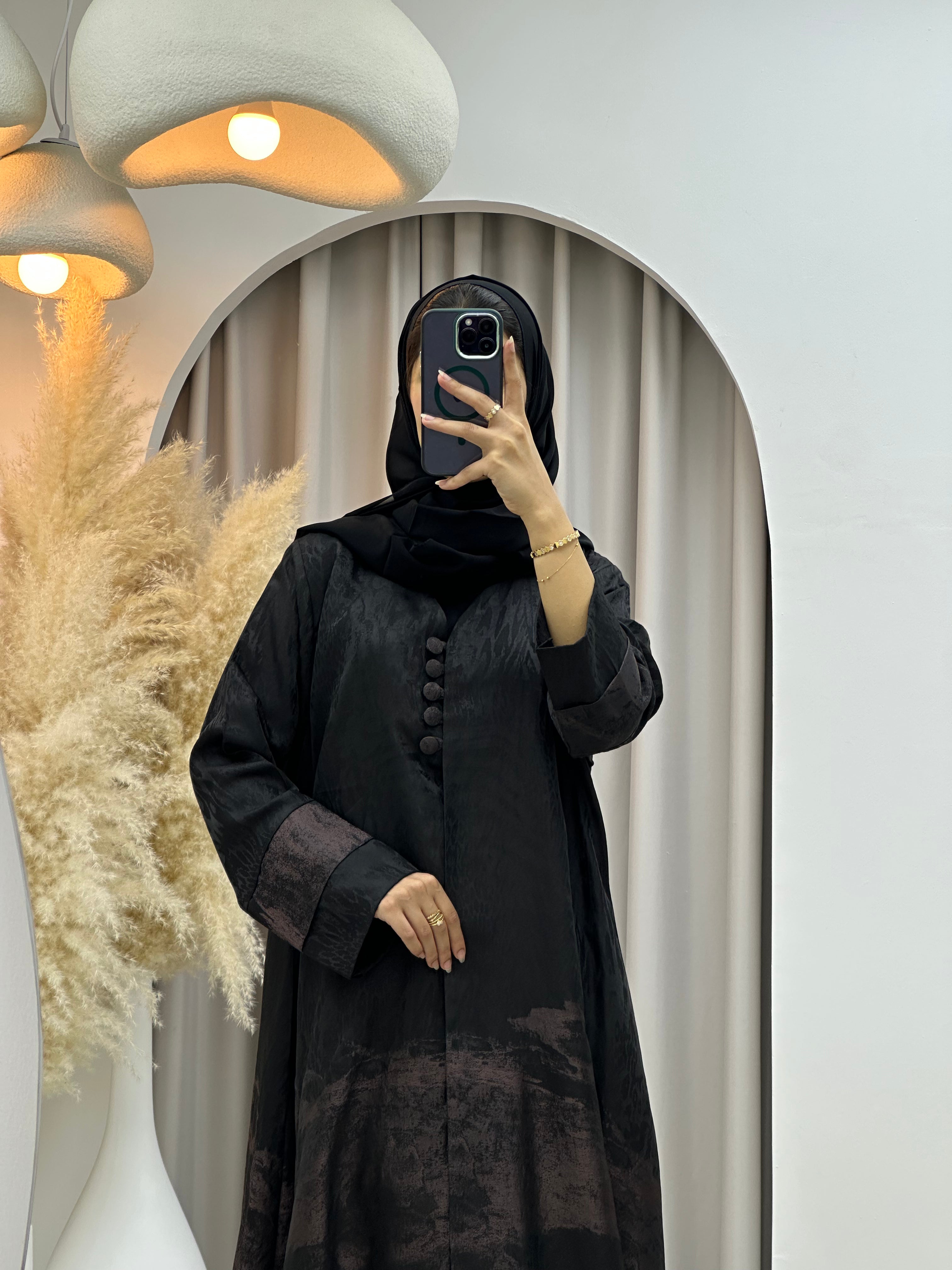C RTW-U 0538 Black Rose Gold Jacquard Abaya