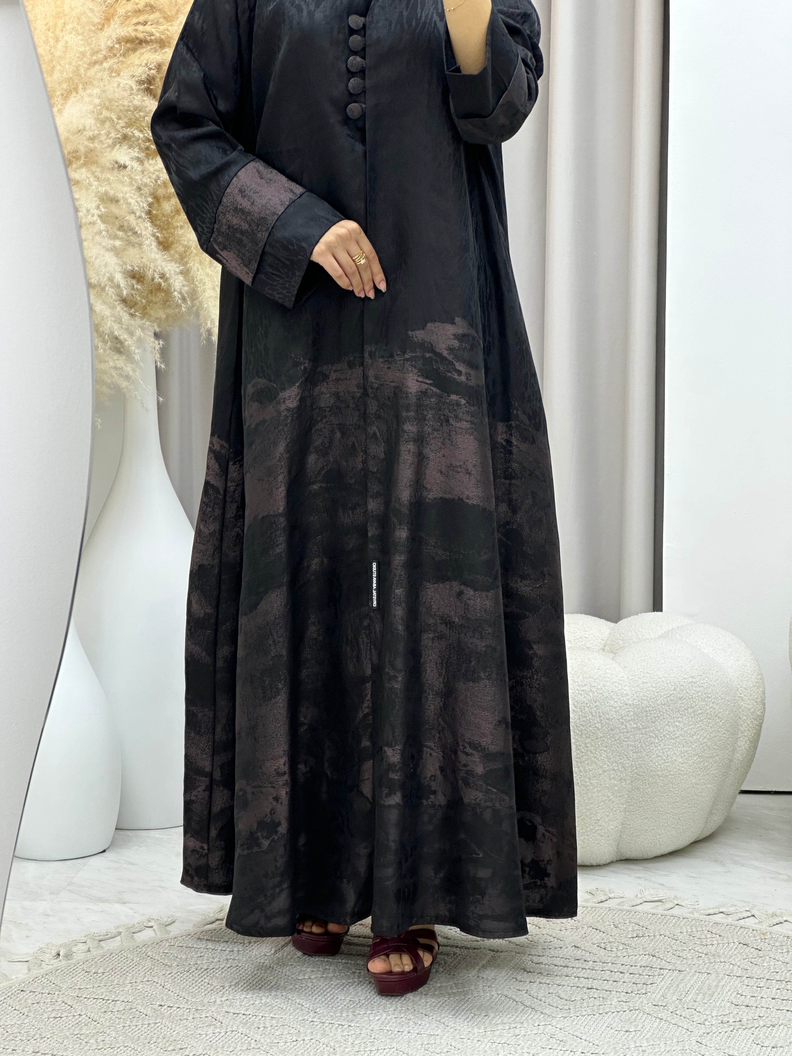 C RTW-U 0538 Black Rose Gold Jacquard Abaya