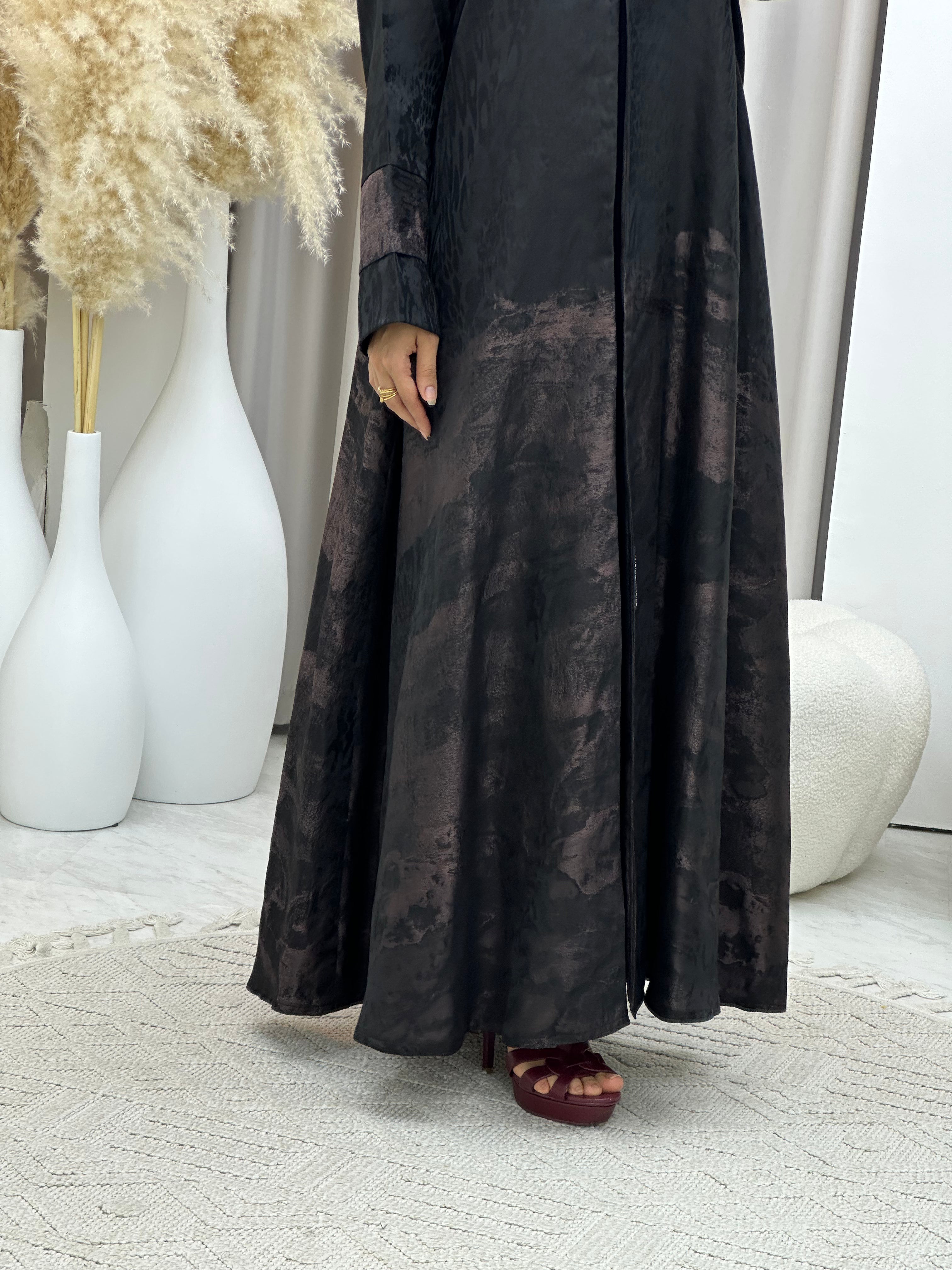 C RTW-U 0538 Black Rose Gold Jacquard Abaya