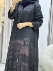 C RTW-U 0538 Black Rose Gold Jacquard Abaya