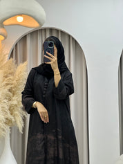 C RTW-U 0538 Black Rose Gold Jacquard Abaya