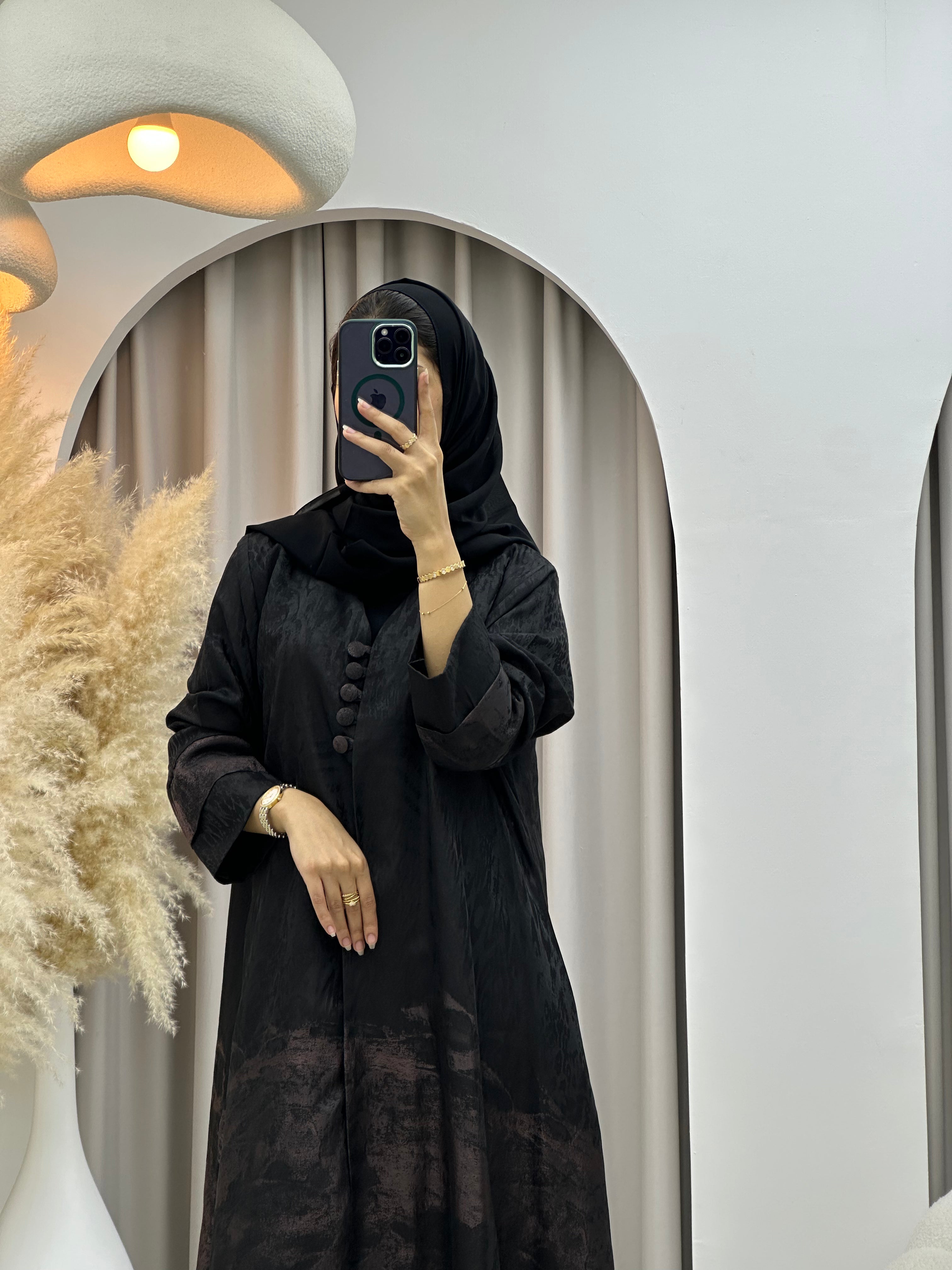 C RTW-U 0538 Black Rose Gold Jacquard Abaya