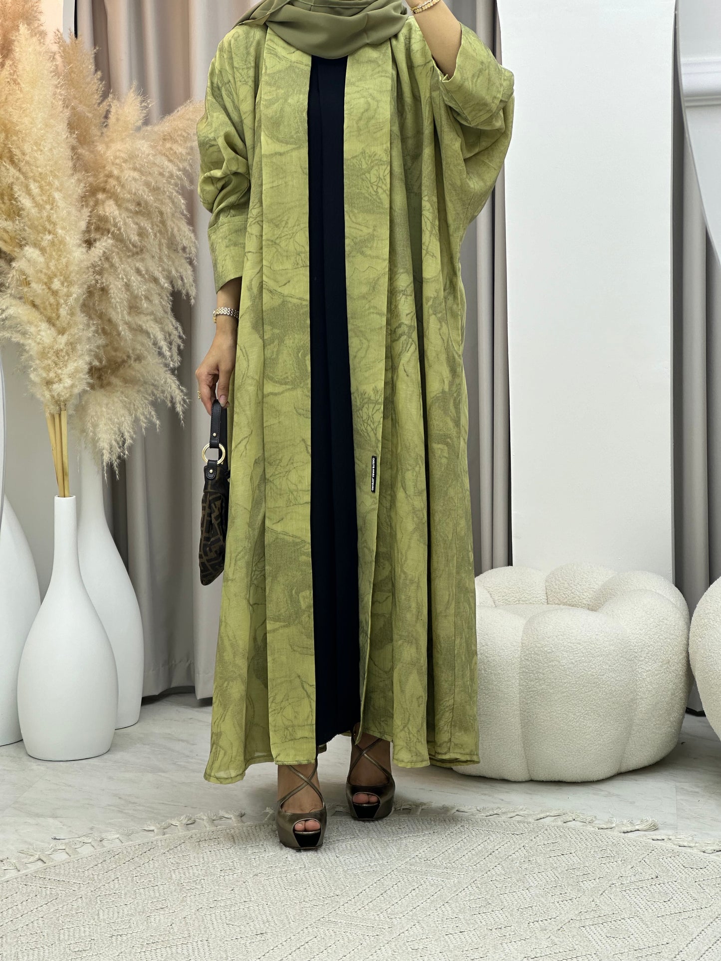 C 0283-03 Marble Print Light Green Abaya