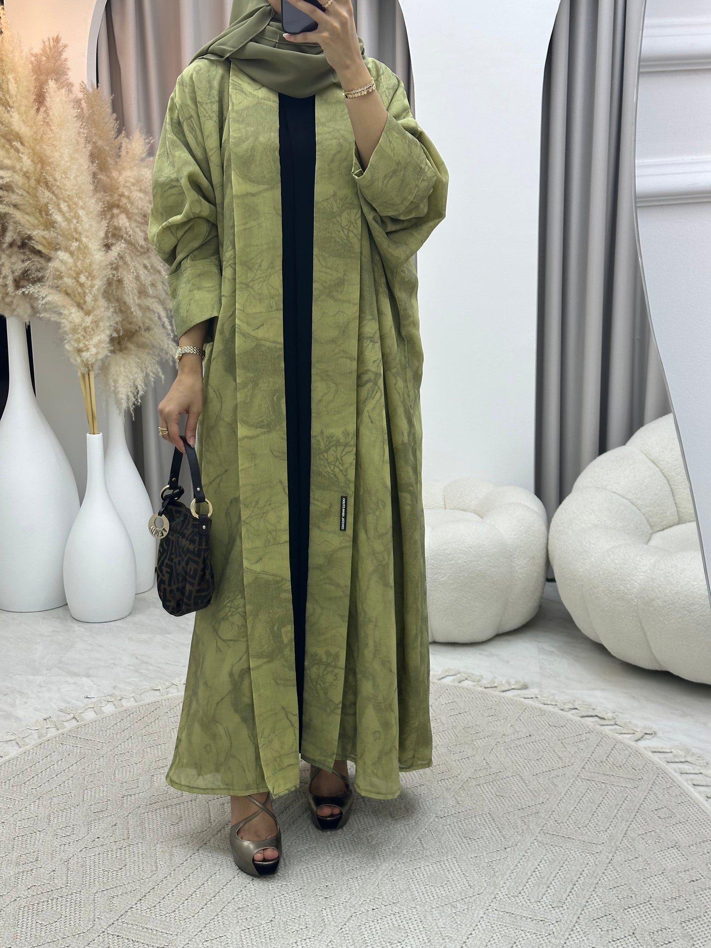 C 0283-03 Marble Print Light Green Abaya