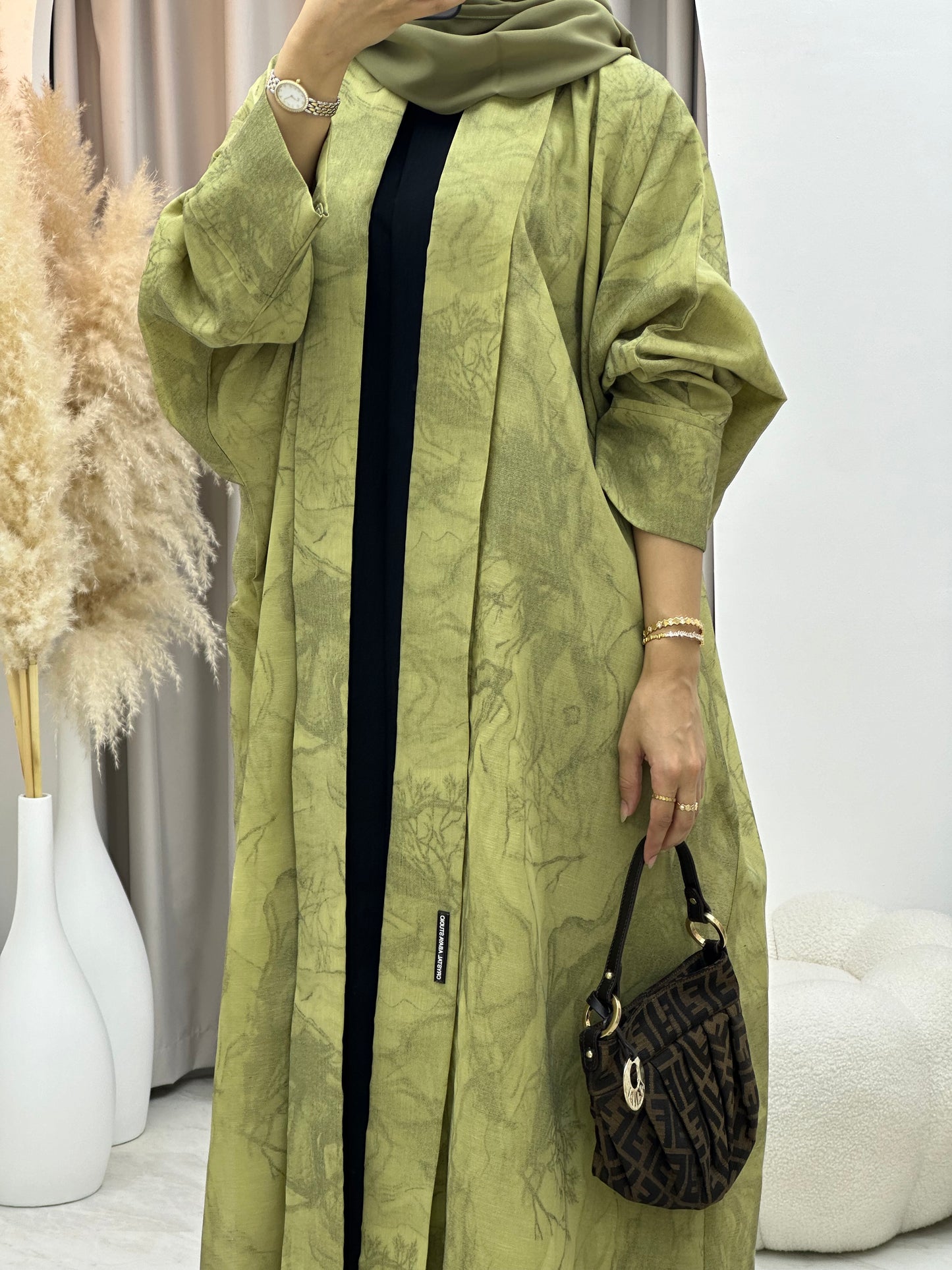 C 0283-03 Marble Print Light Green Abaya