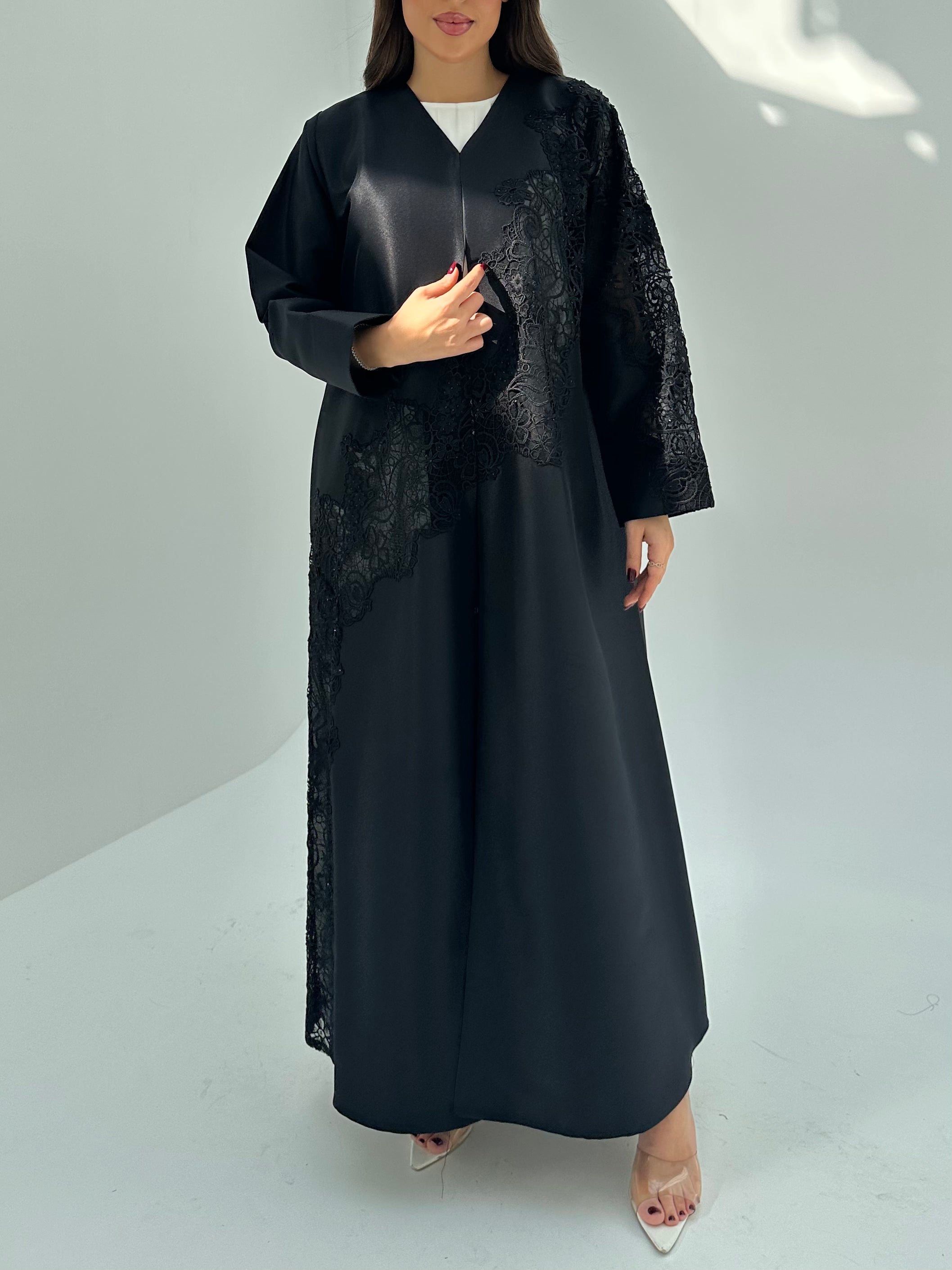 C 1685 Black Crystal Lace Abaya