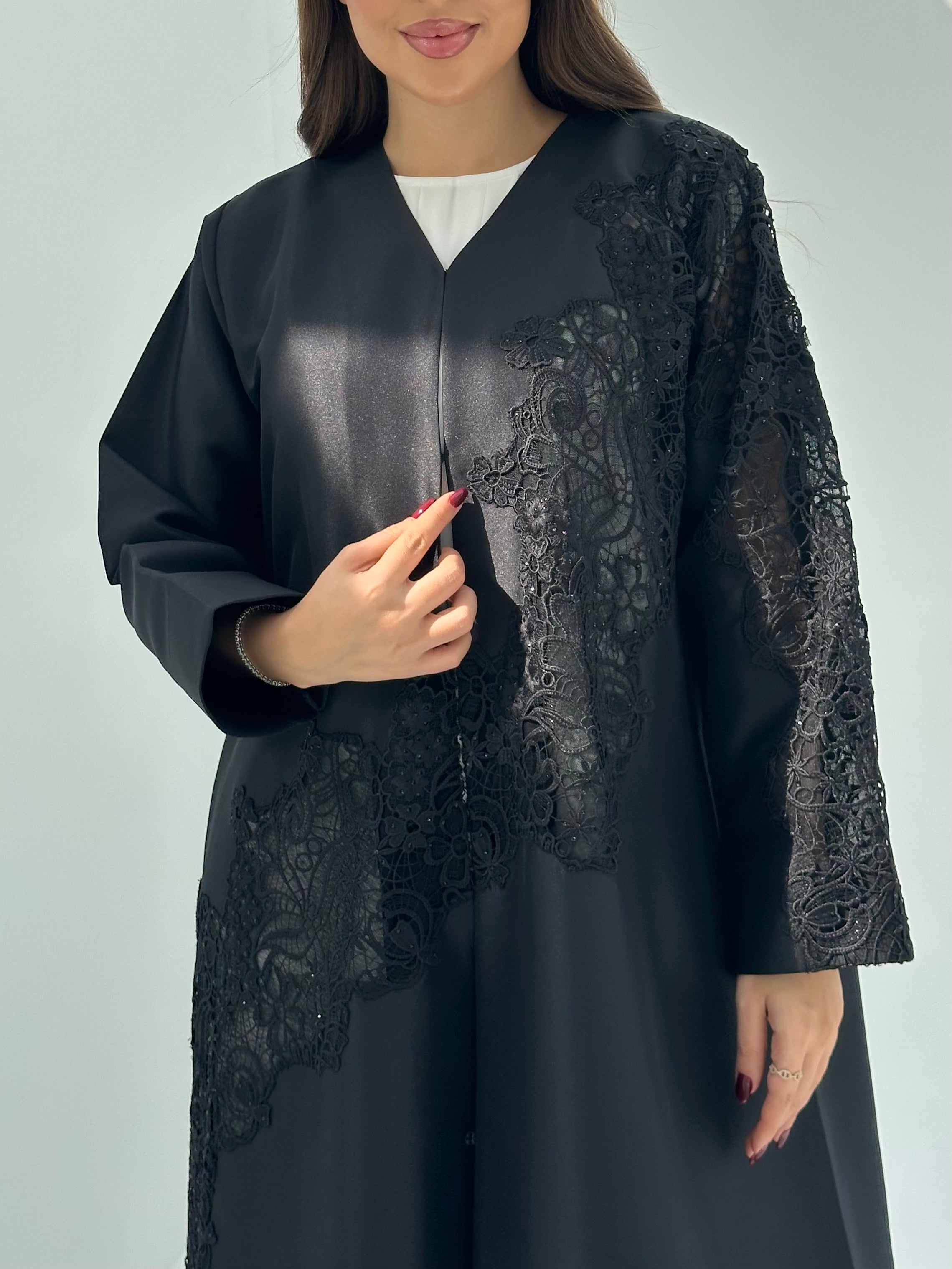 C 1685 Black Crystal Lace Abaya