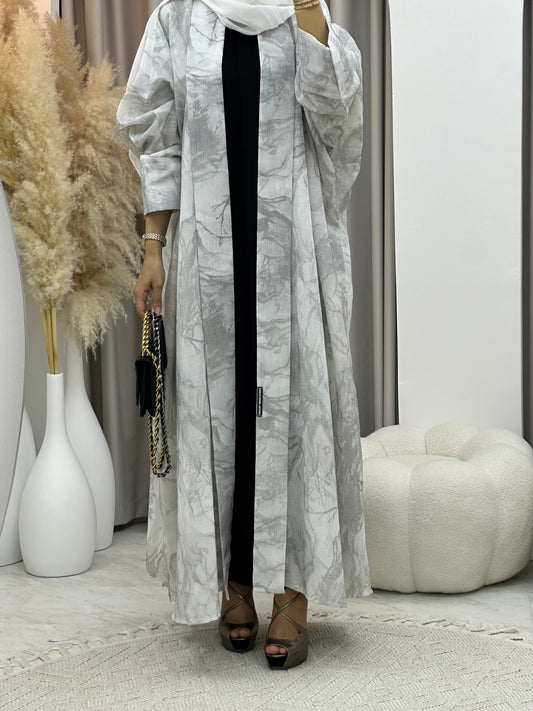 C 0283-02 Marble Print White Abaya