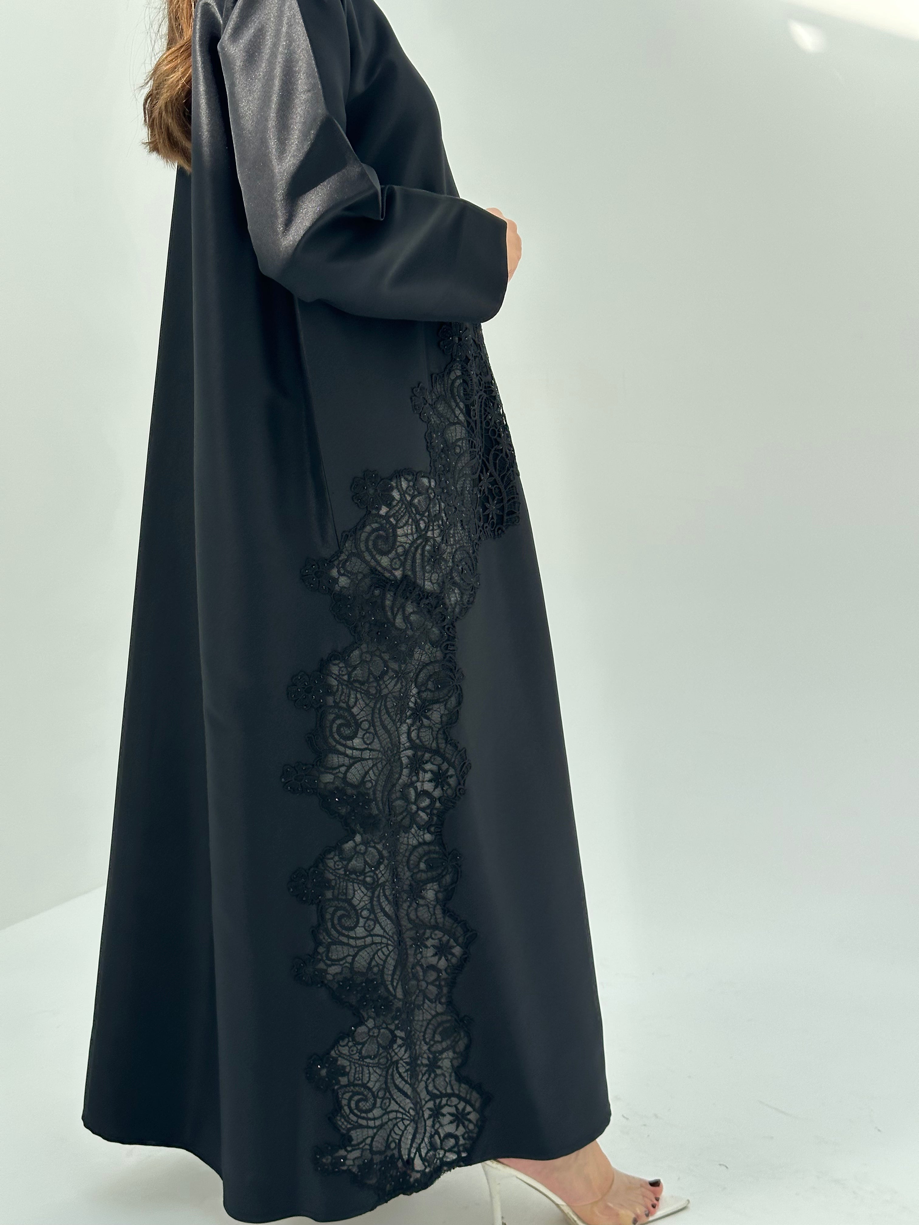 C 1685 Black Crystal Lace Abaya