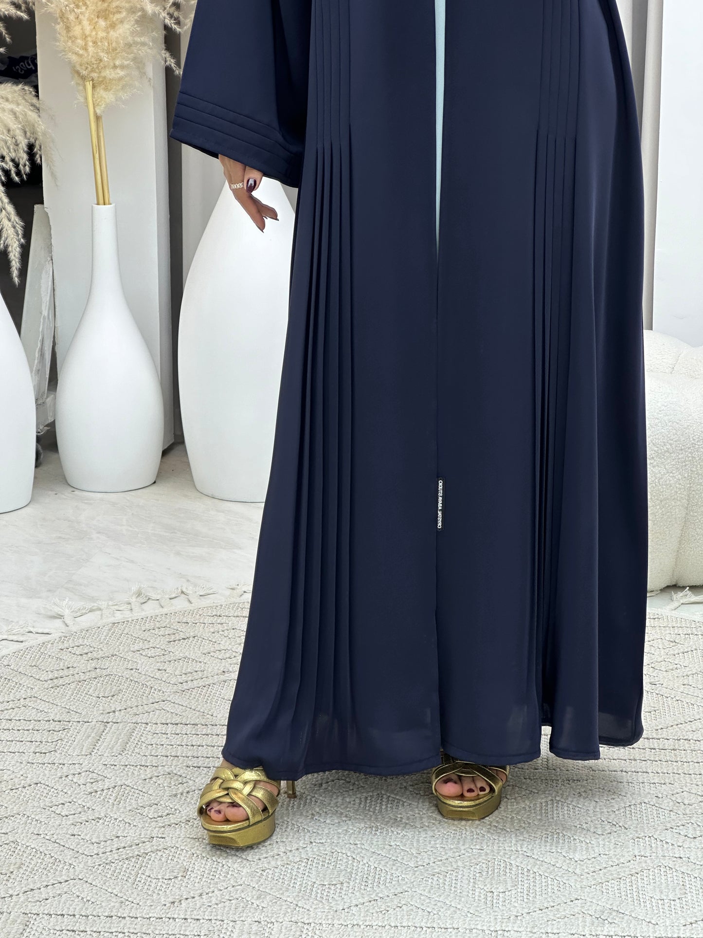 C 0109-03 Navy Blue Pleated Abaya