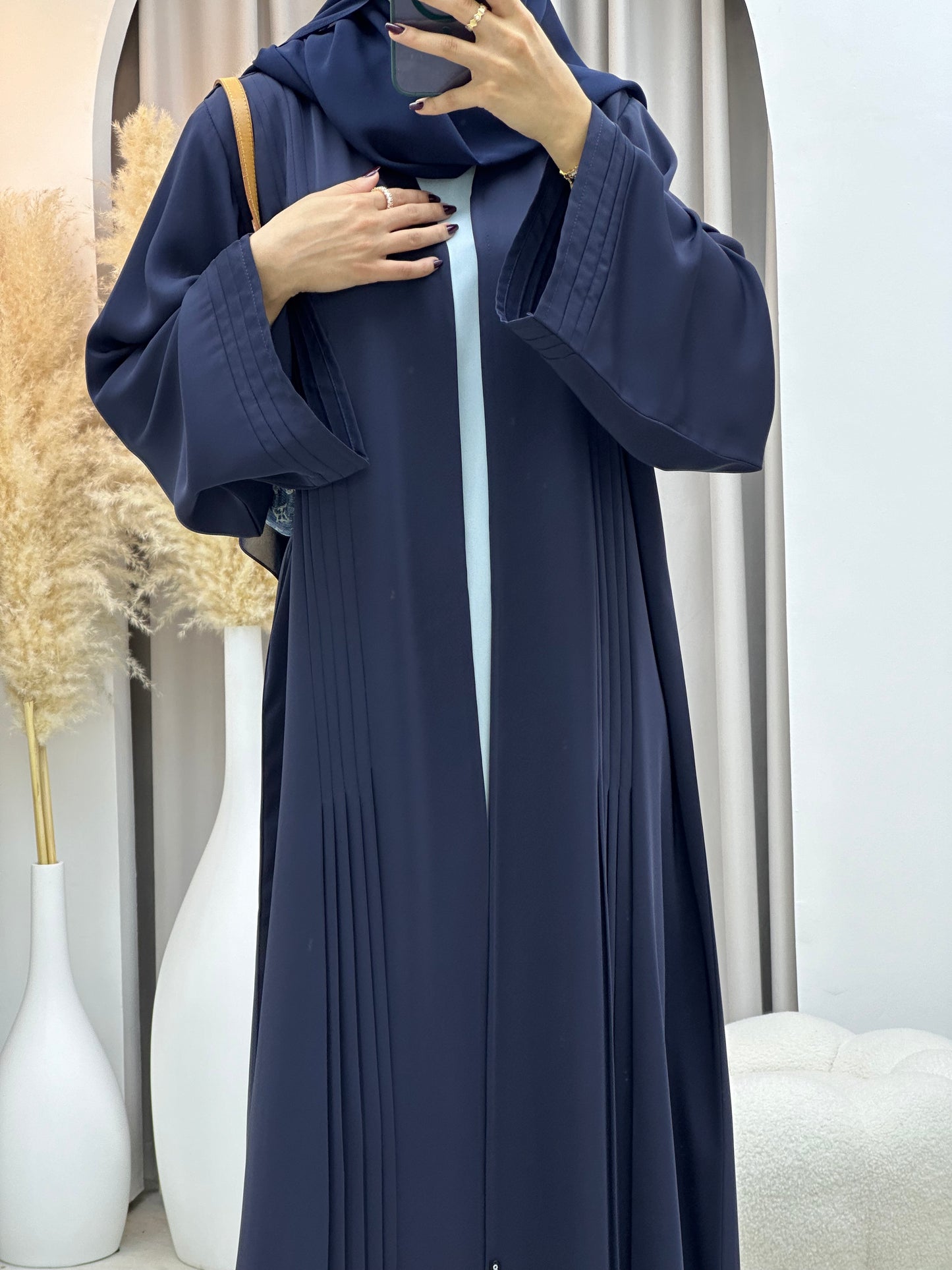 C 0109-03 Navy Blue Pleated Abaya