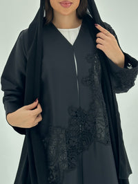 C 1685 Black Crystal Lace Abaya - XS / 49