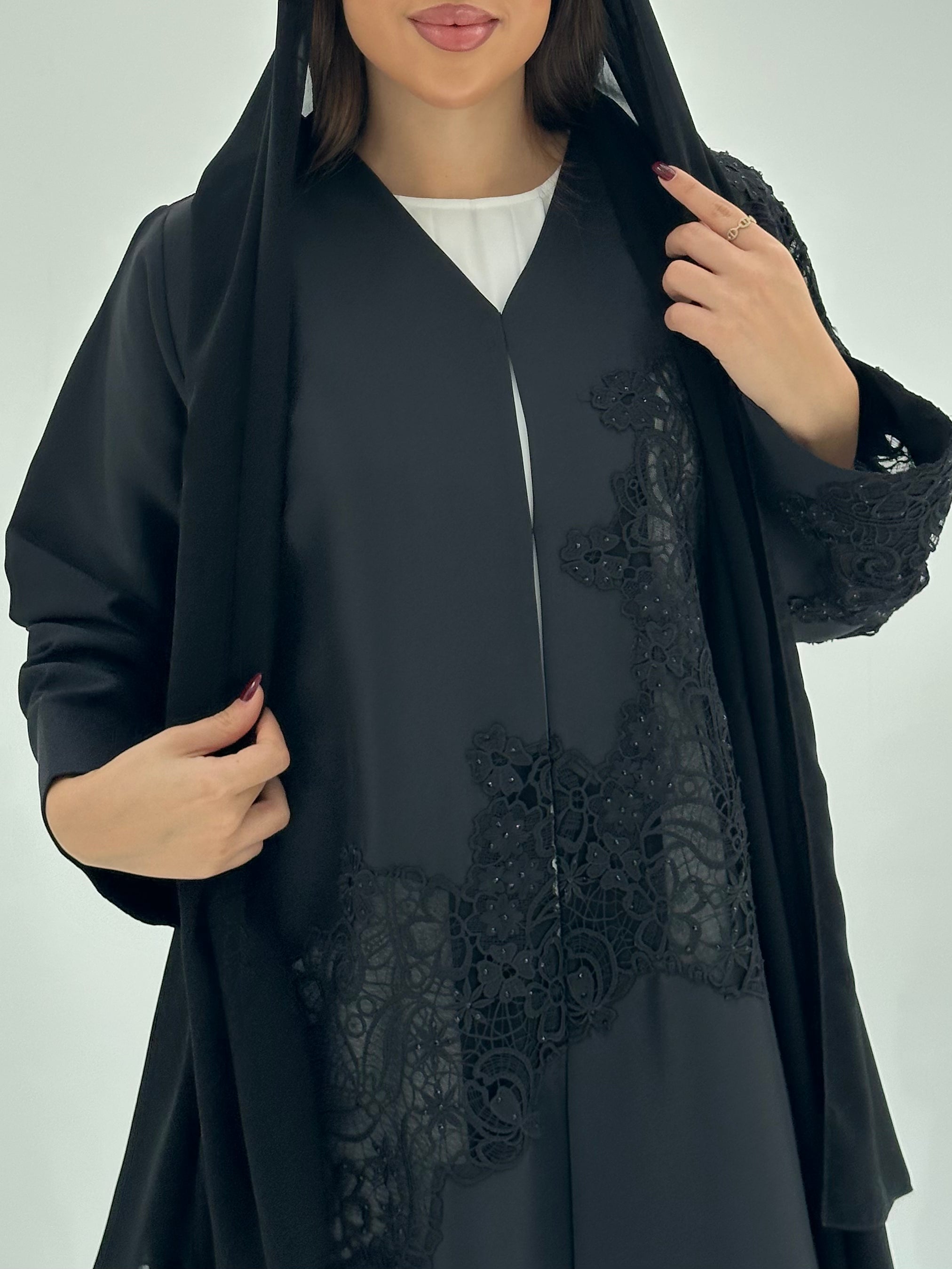 C 1685 Black Crystal Lace Abaya