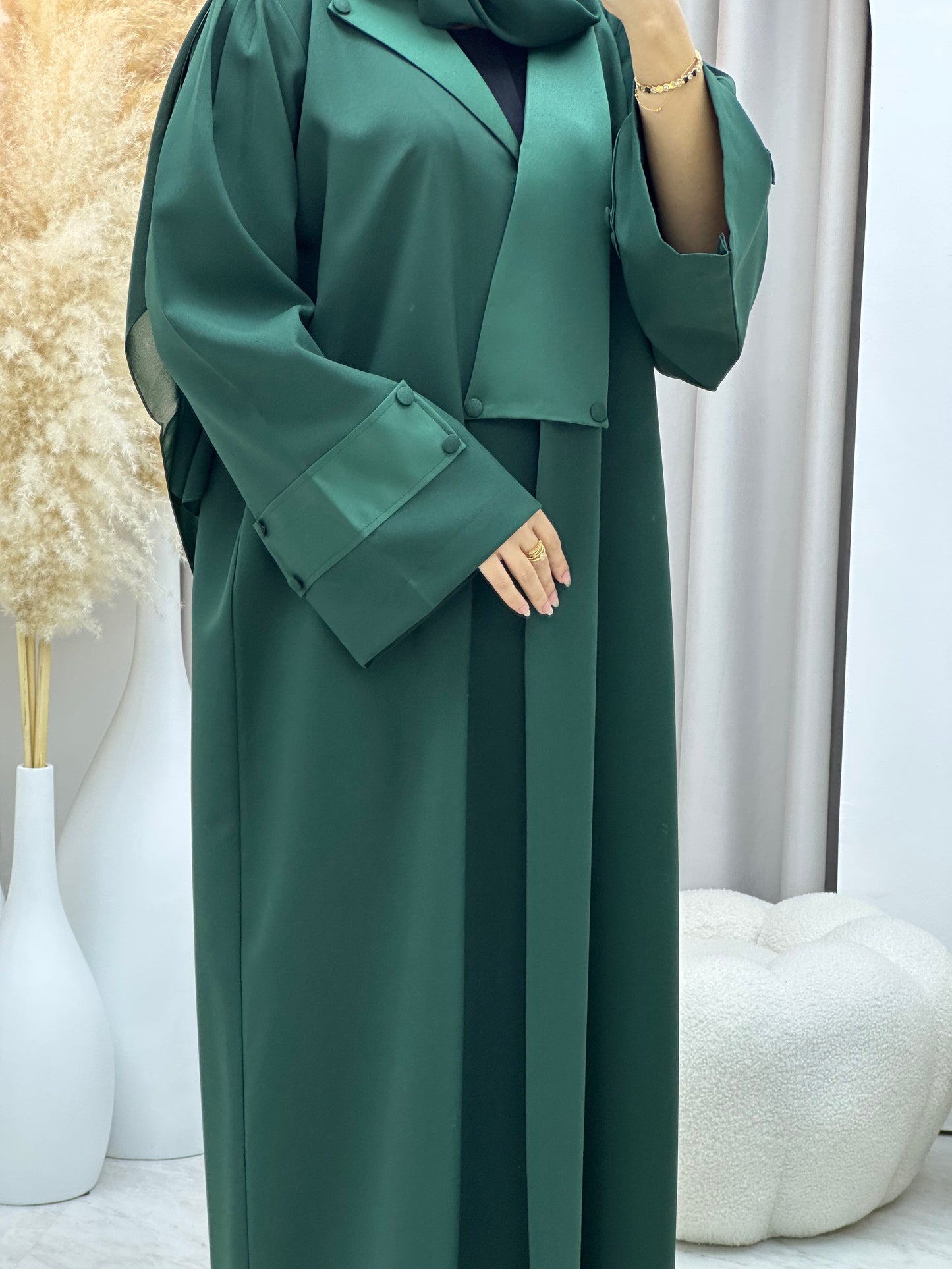 C 0540 Green Overlap Crepe Abaya