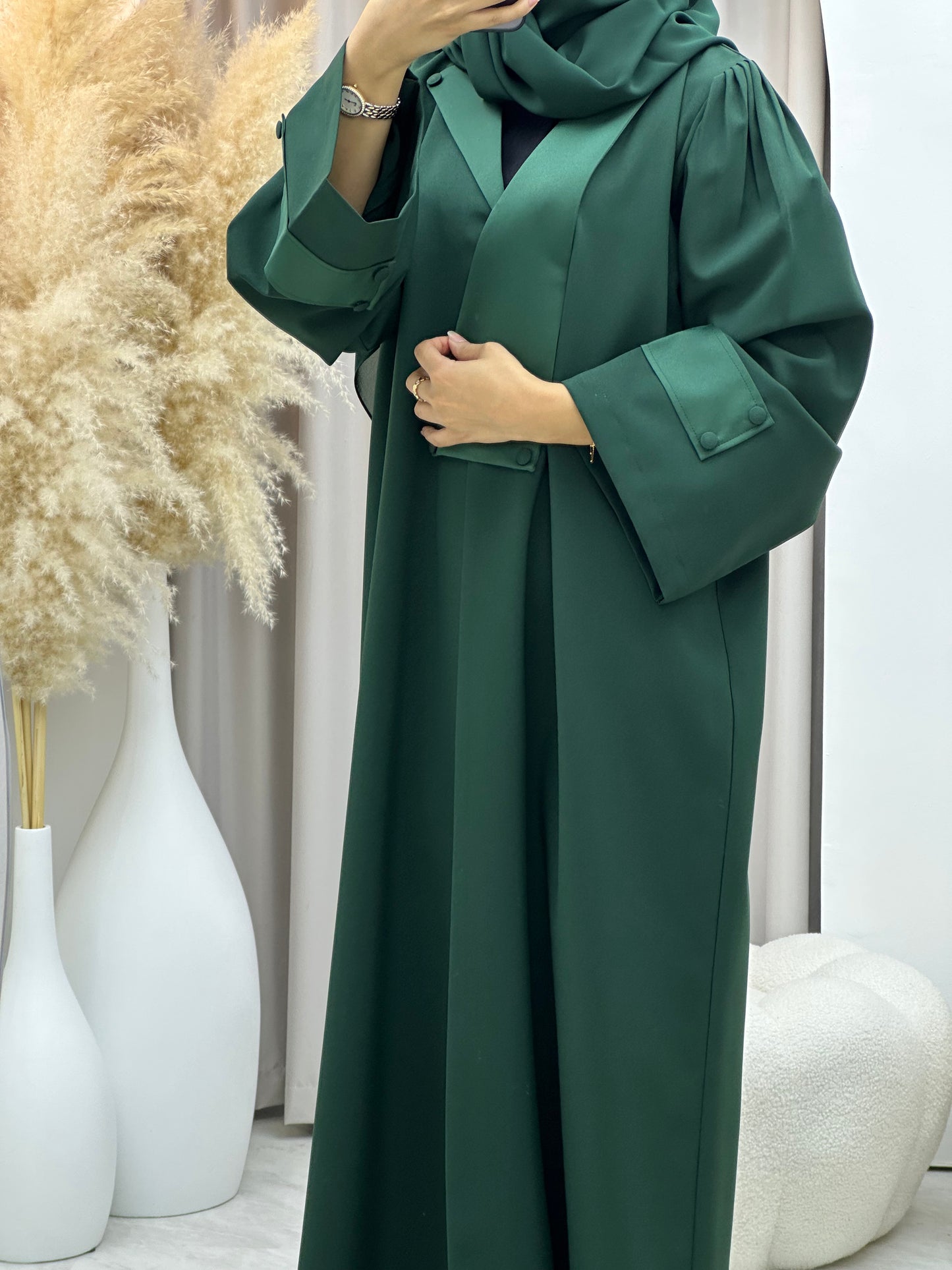 C 0540 Green Overlap Crepe Abaya