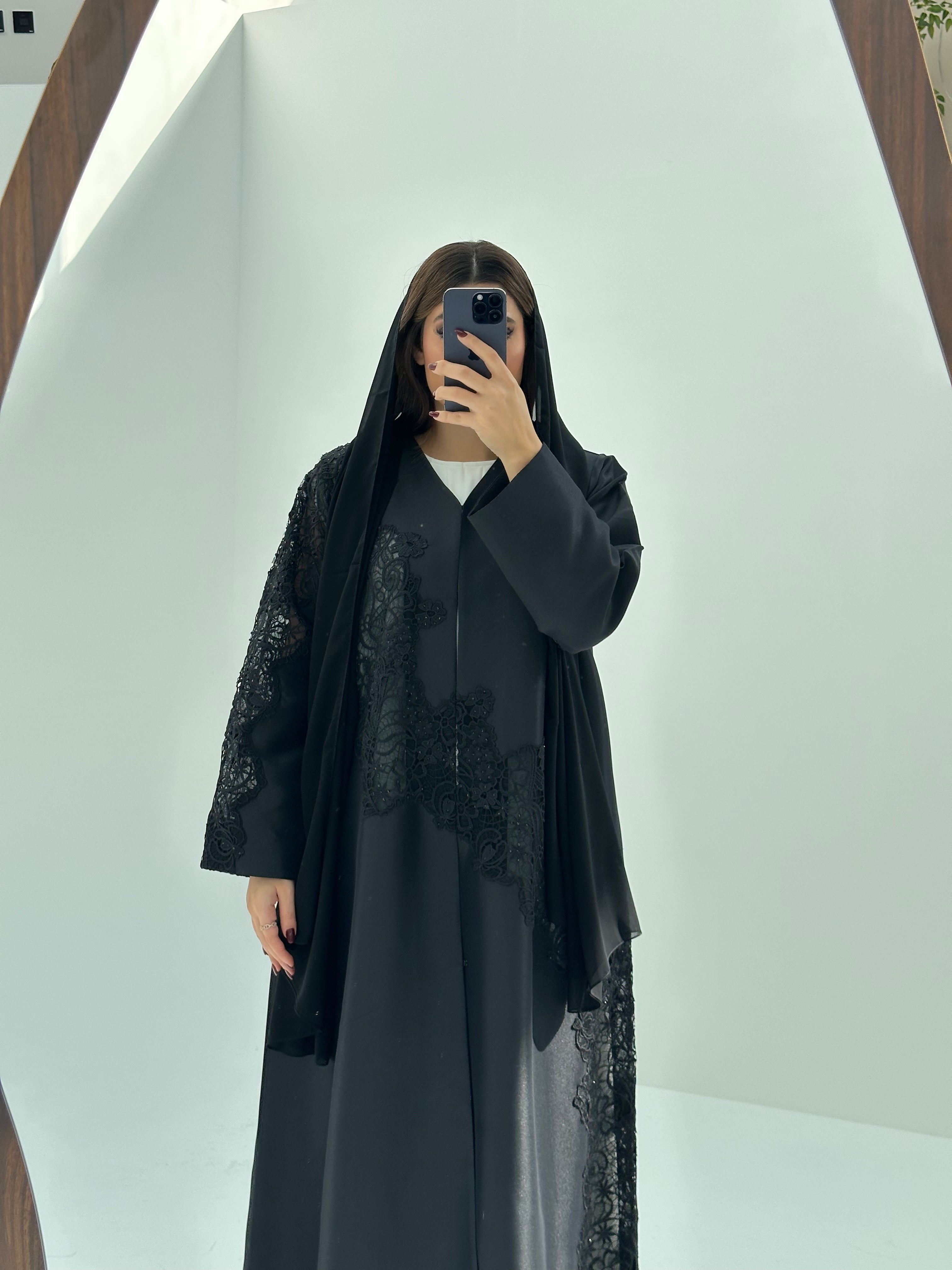 C 1685 Black Crystal Lace Abaya