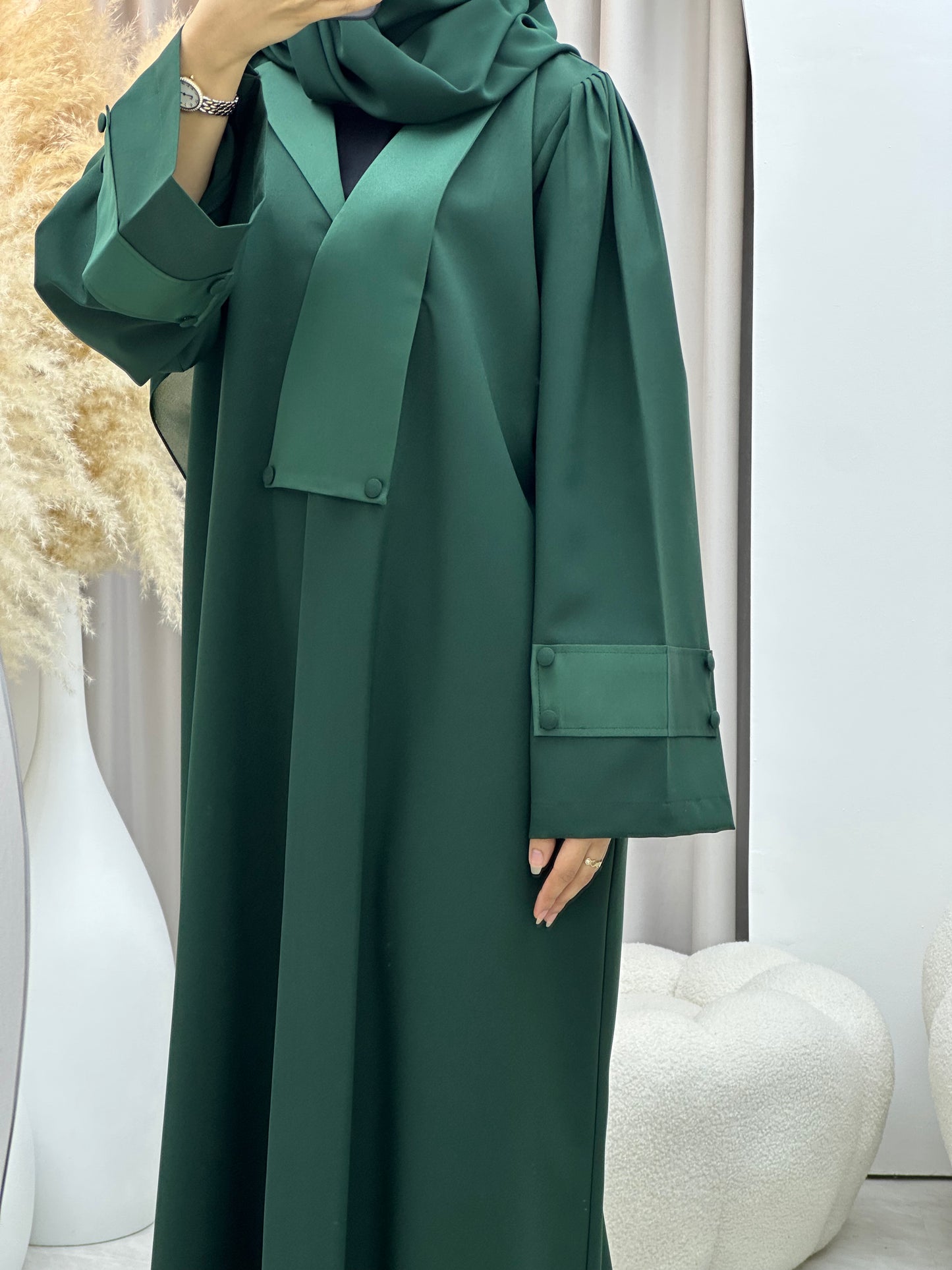 C 0540 Green Overlap Crepe Abaya