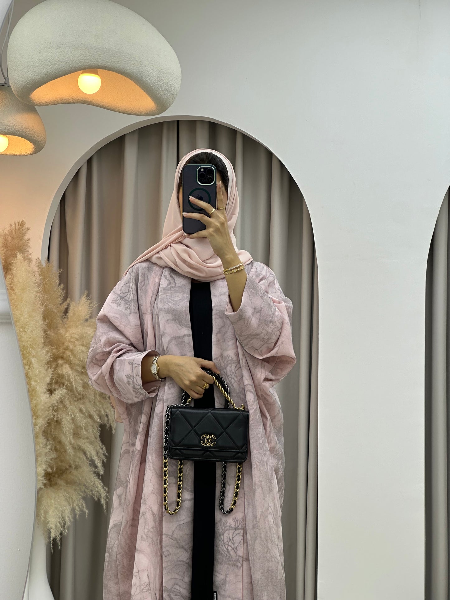 C 0283-04 Marble Print Baby Pink Abaya