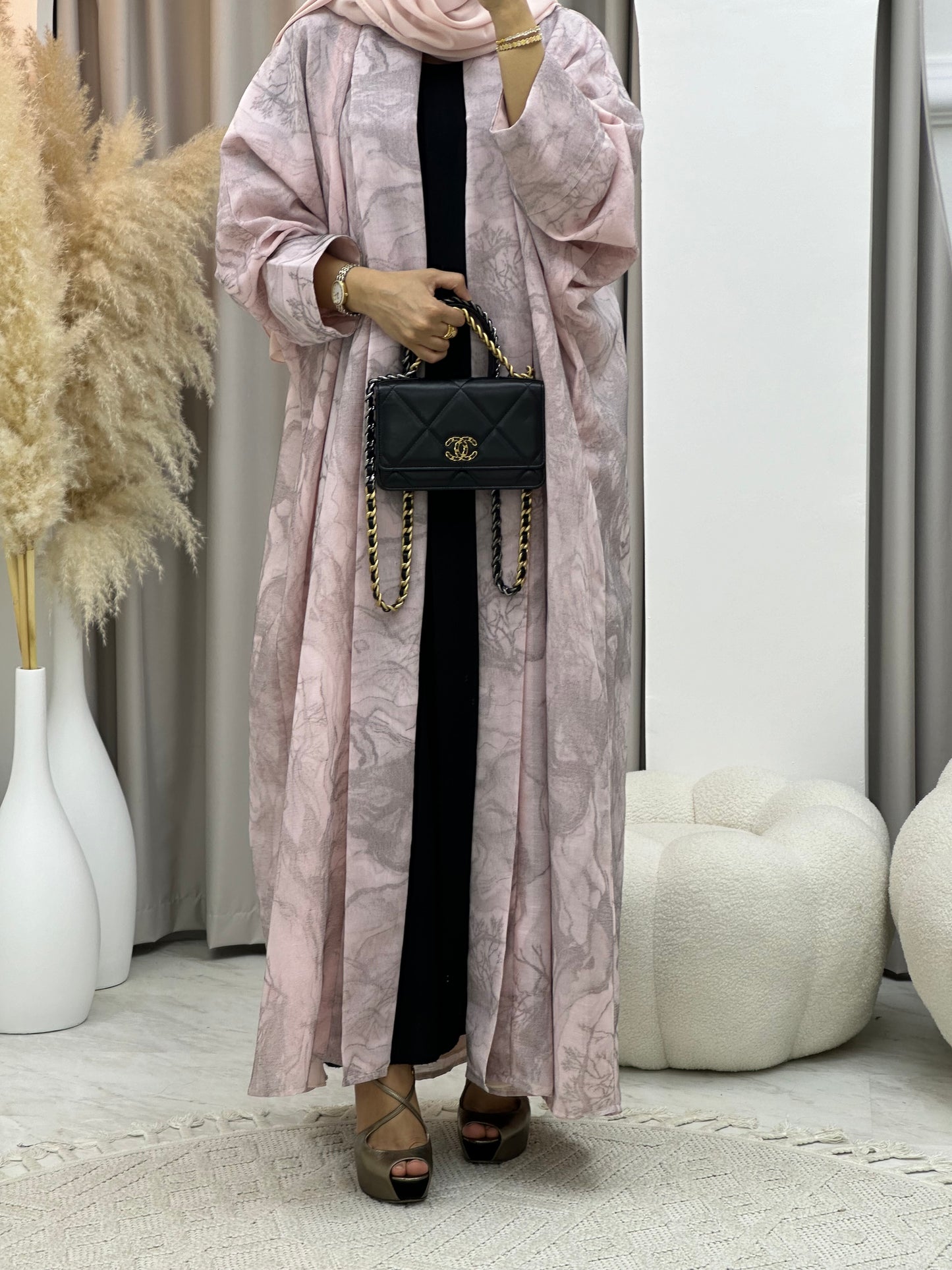 C 0283-04 Marble Print Baby Pink Abaya