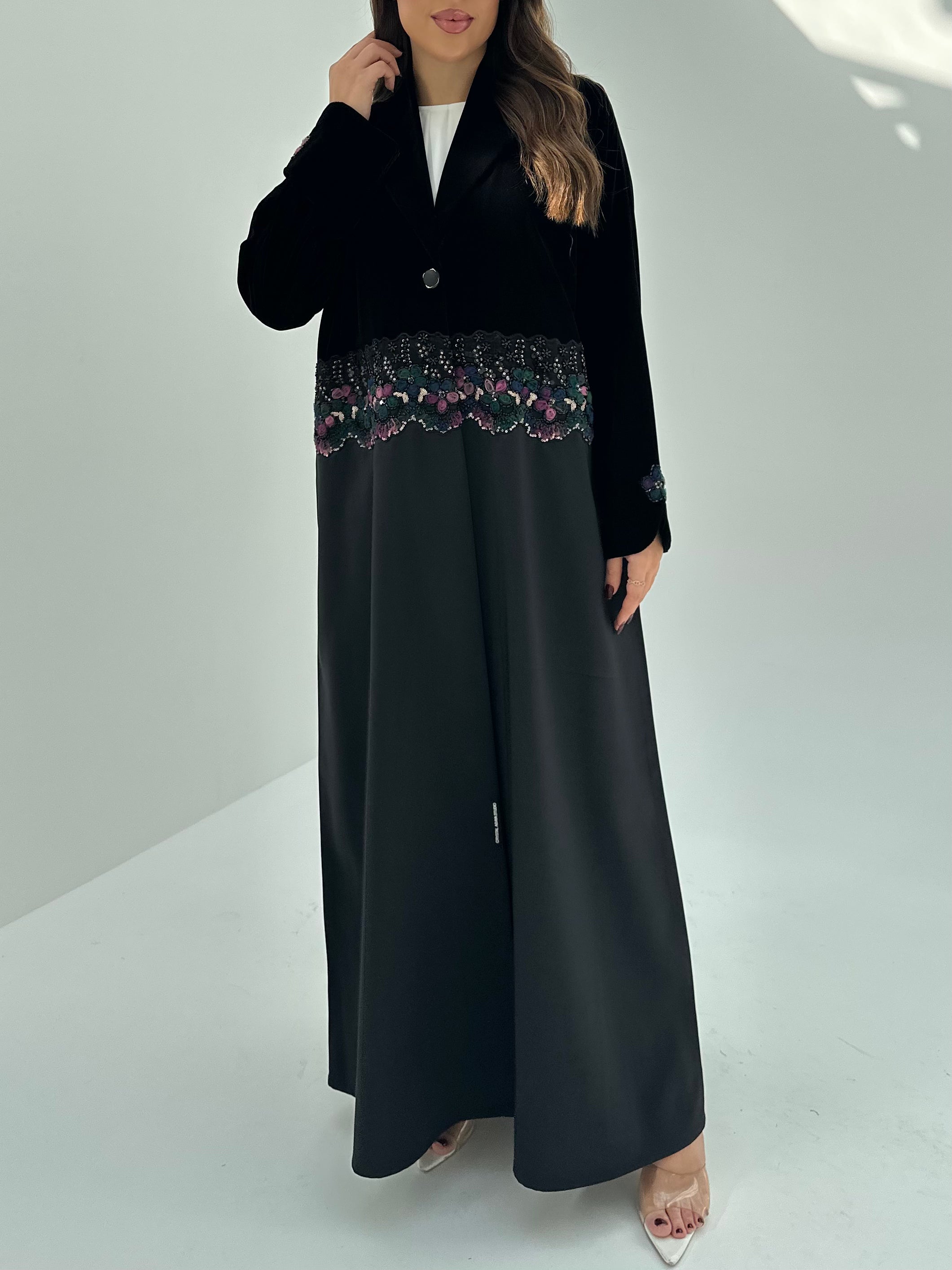 C 1687 Black Velvet Beaded Abaya