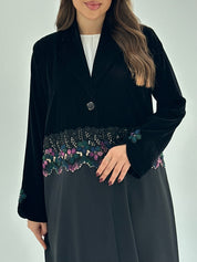 C 1687 Black Velvet Beaded Abaya