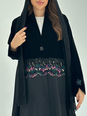 C 1687 Black Velvet Beaded Abaya