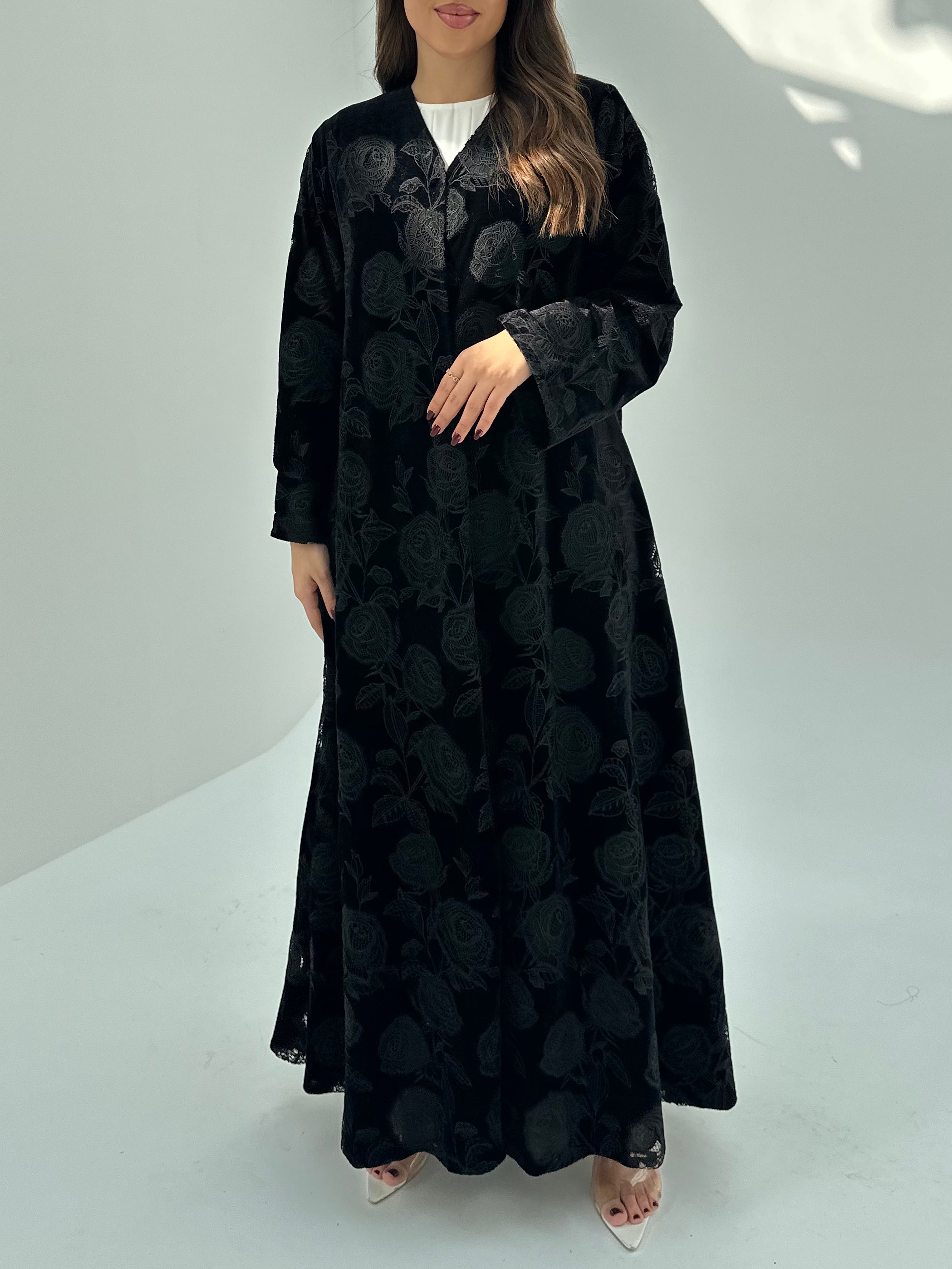 C 1688 Black Velvet Dantel Abaya