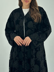 C 1688 Black Velvet Dantel Abaya