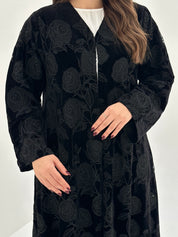C 1688 Black Velvet Dantel Abaya