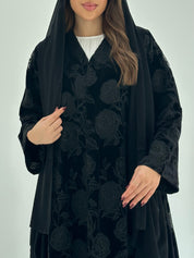 C 1688 Black Velvet Dantel Abaya