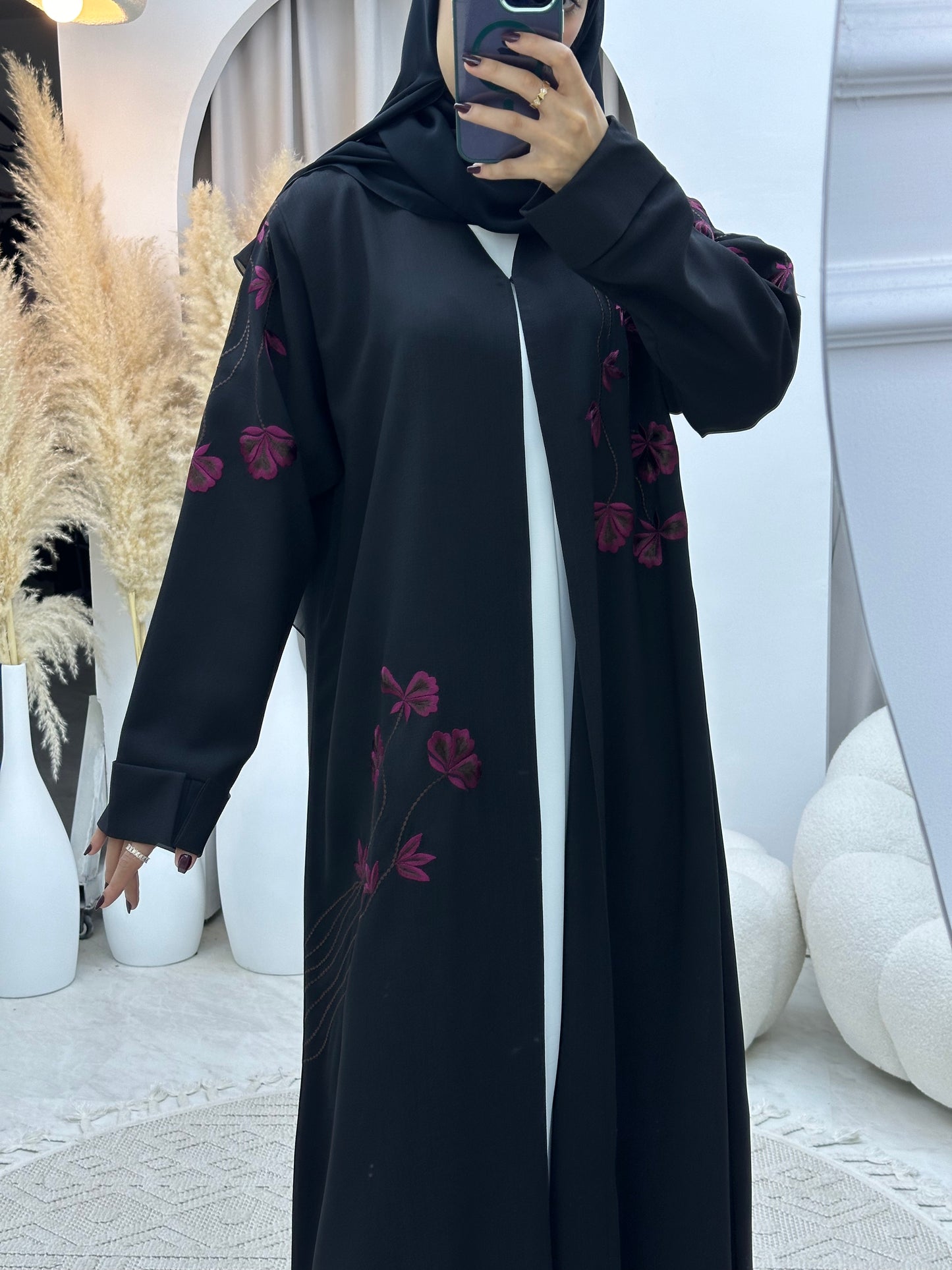 C RTW 0108 Black Floral Embroidery Abaya