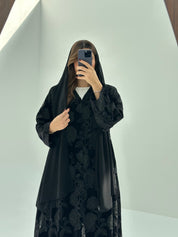 C 1688 Black Velvet Dantel Abaya