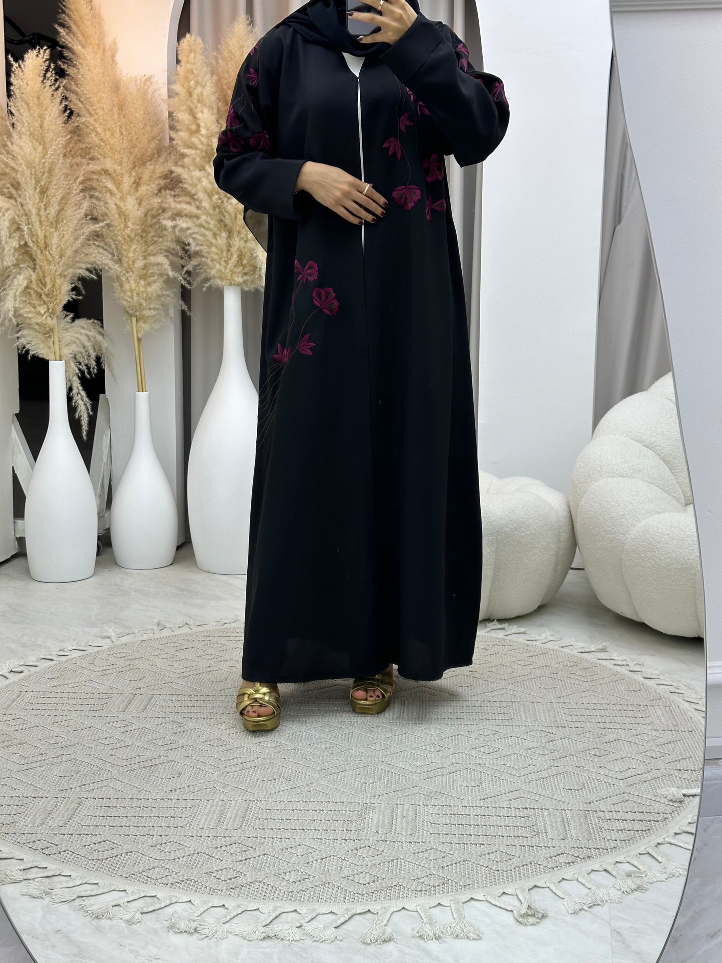 C 0108 Black Floral Embroidery Abaya