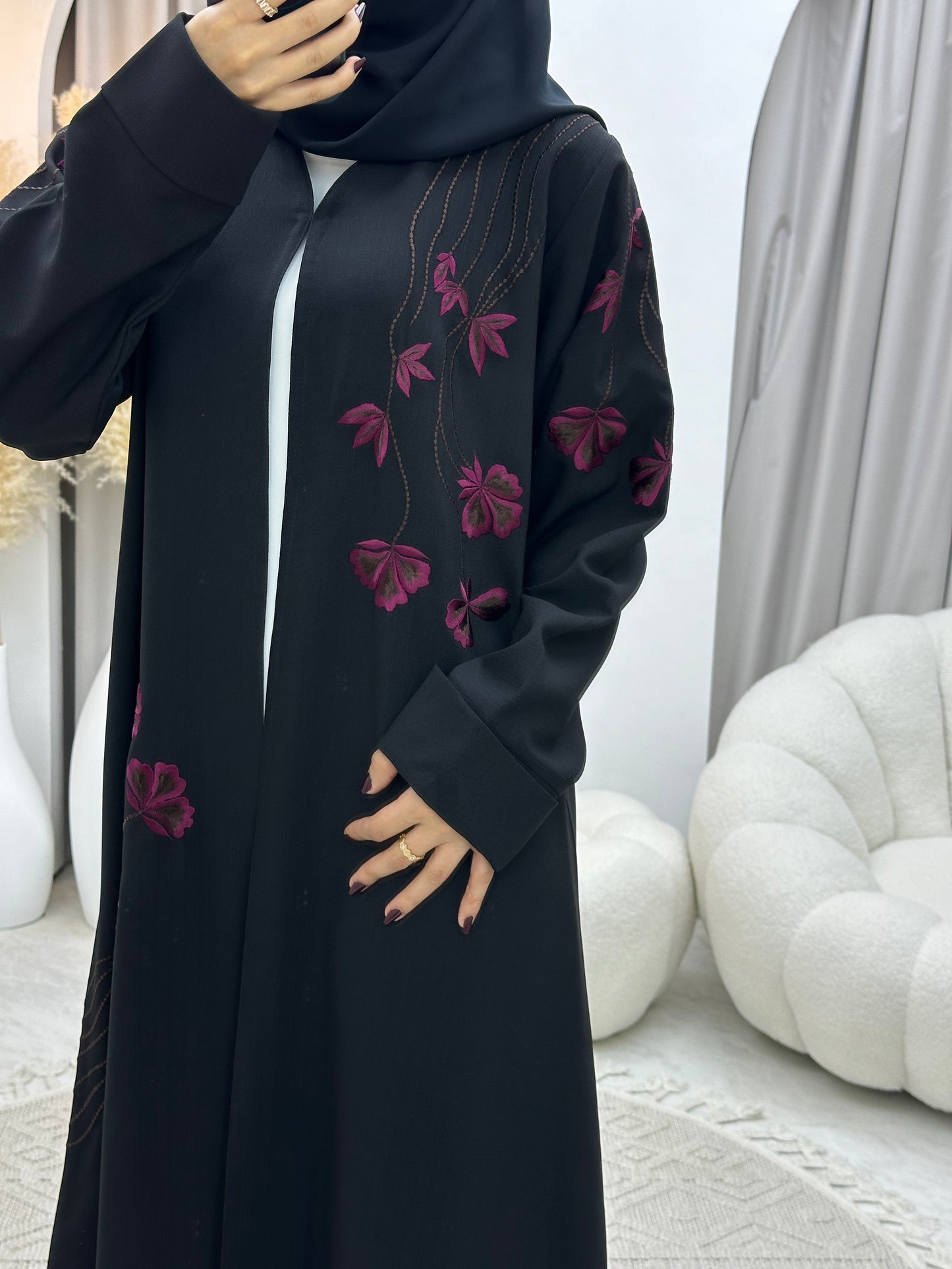 C 0108 Black Floral Embroidery Abaya