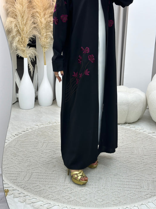 C 0108 Black Floral Embroidery Abaya