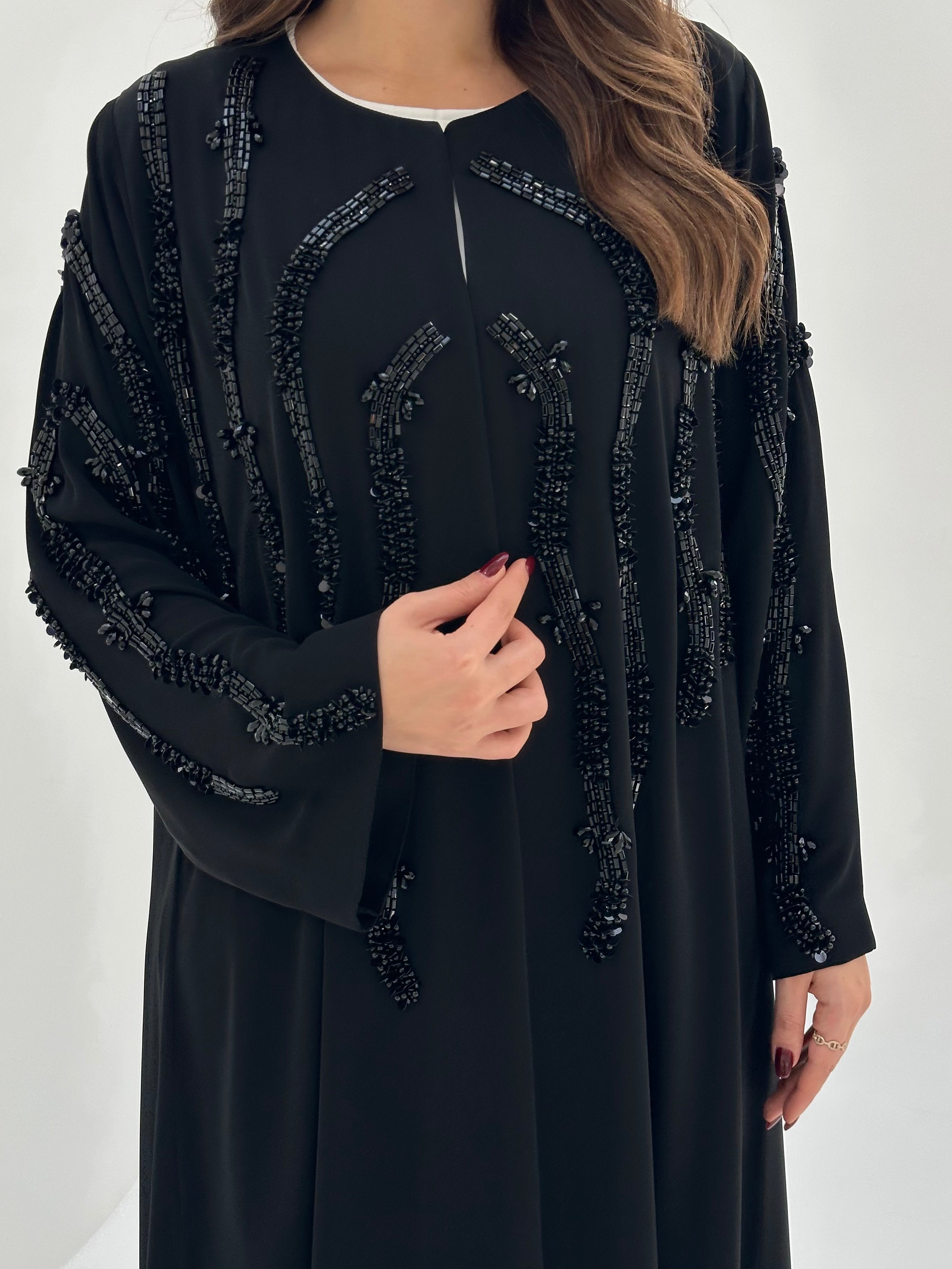 C 1689 Black Beaded Abaya