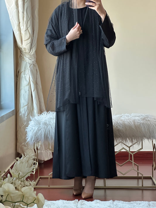 C-Black Dantel Abaya Set 139