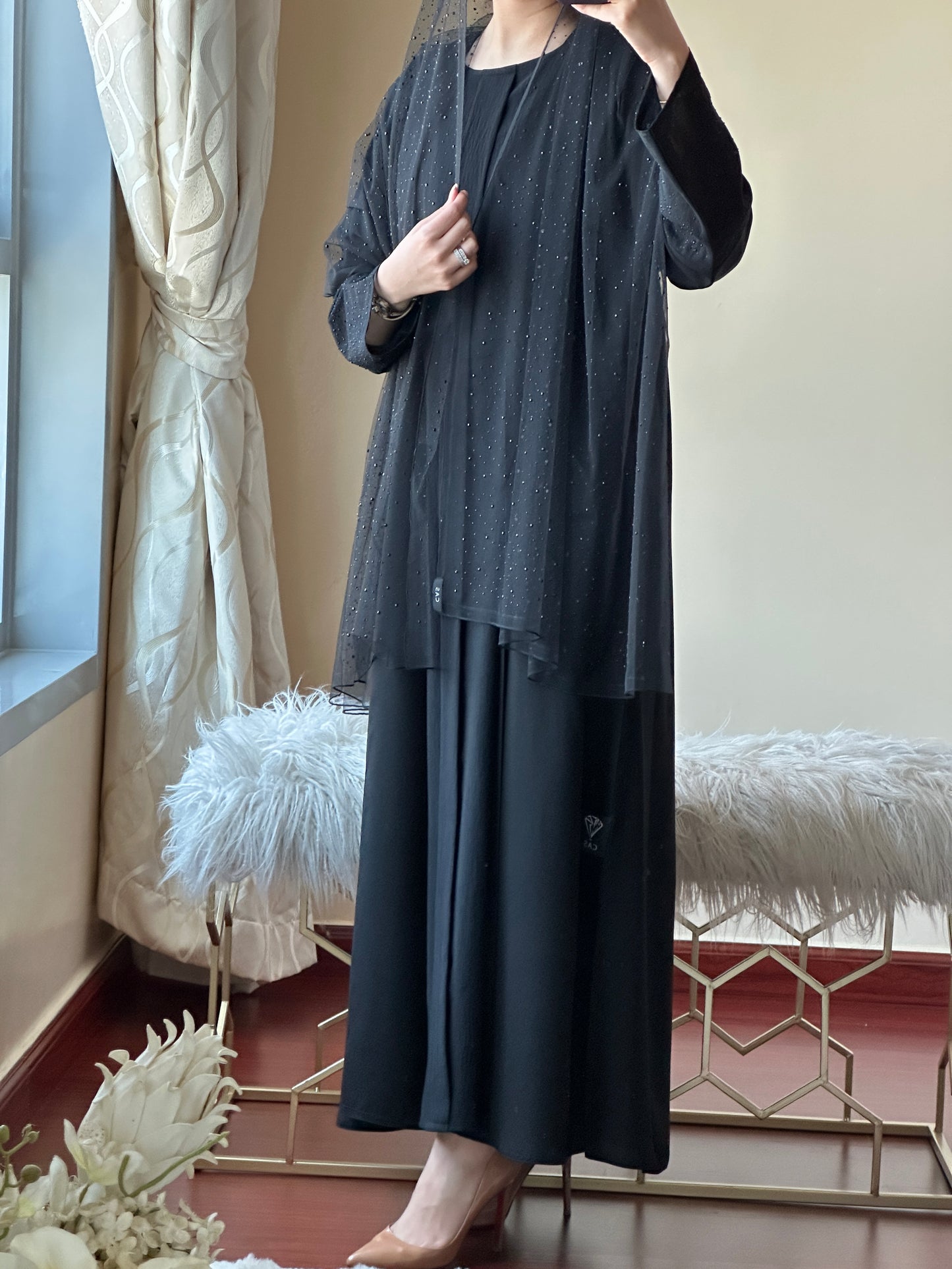 C-Black Dantel Abaya Set 139