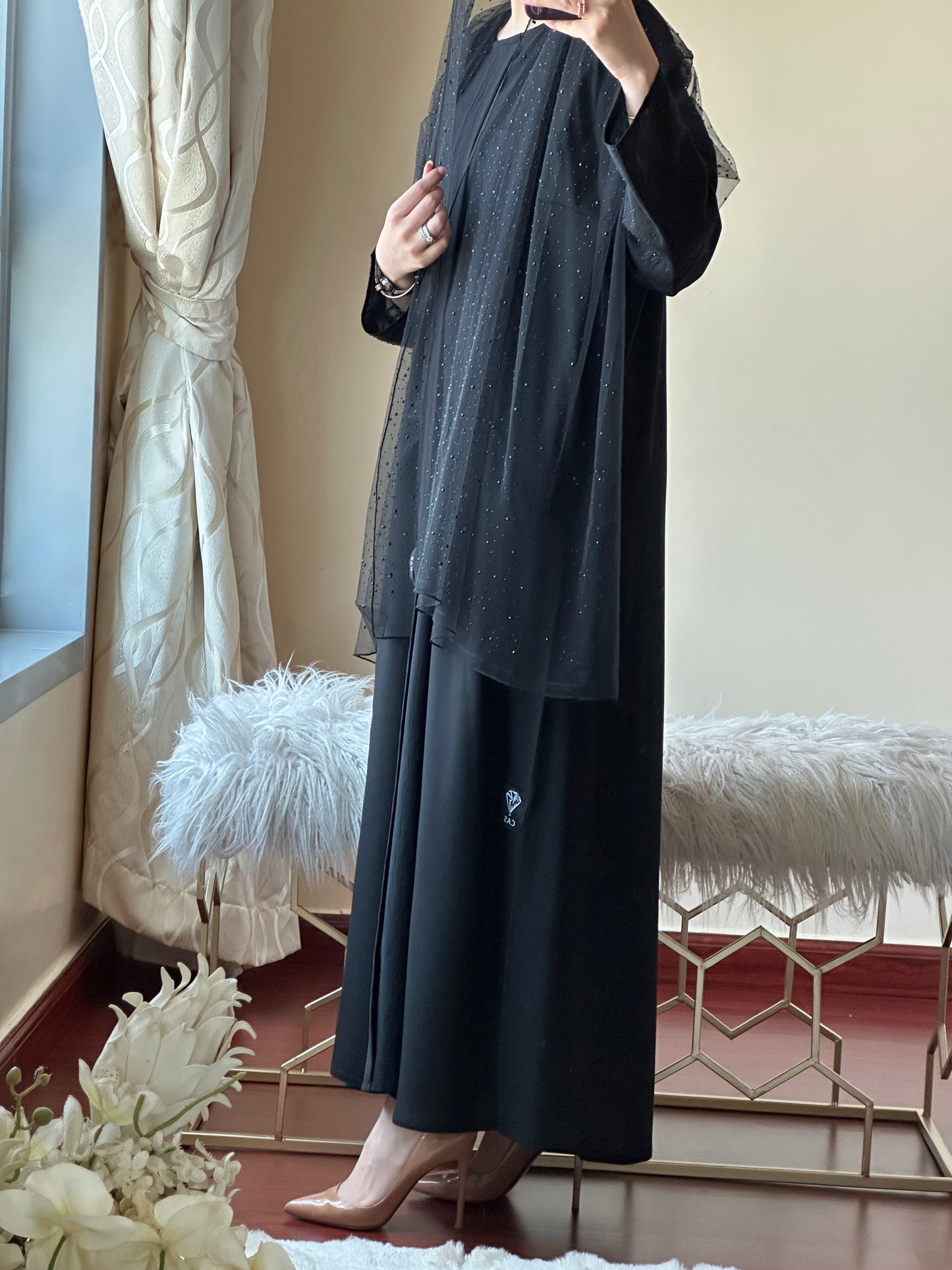 C-Black Dantel Abaya Set 139