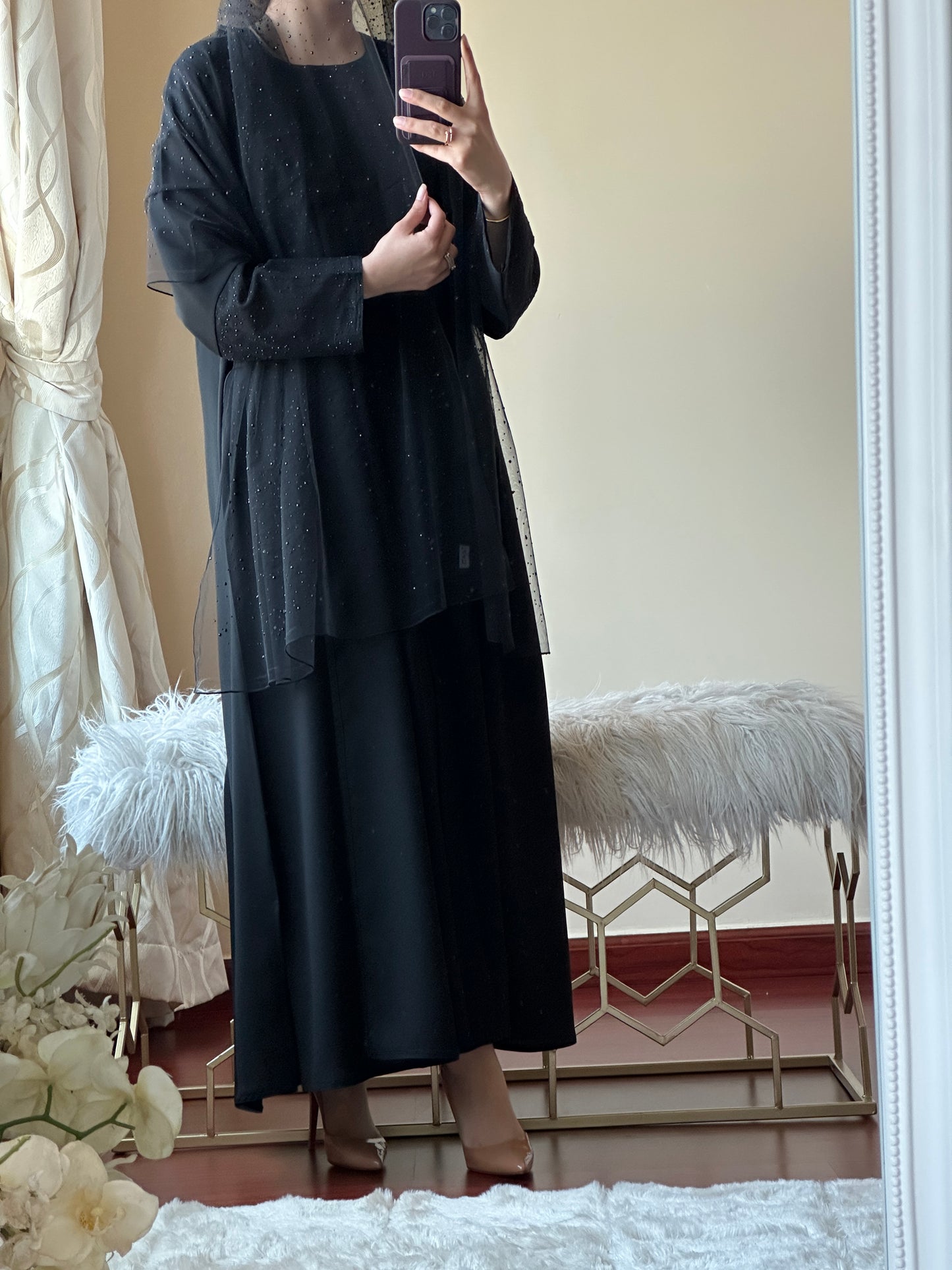 C-Black Dantel Abaya Set 139