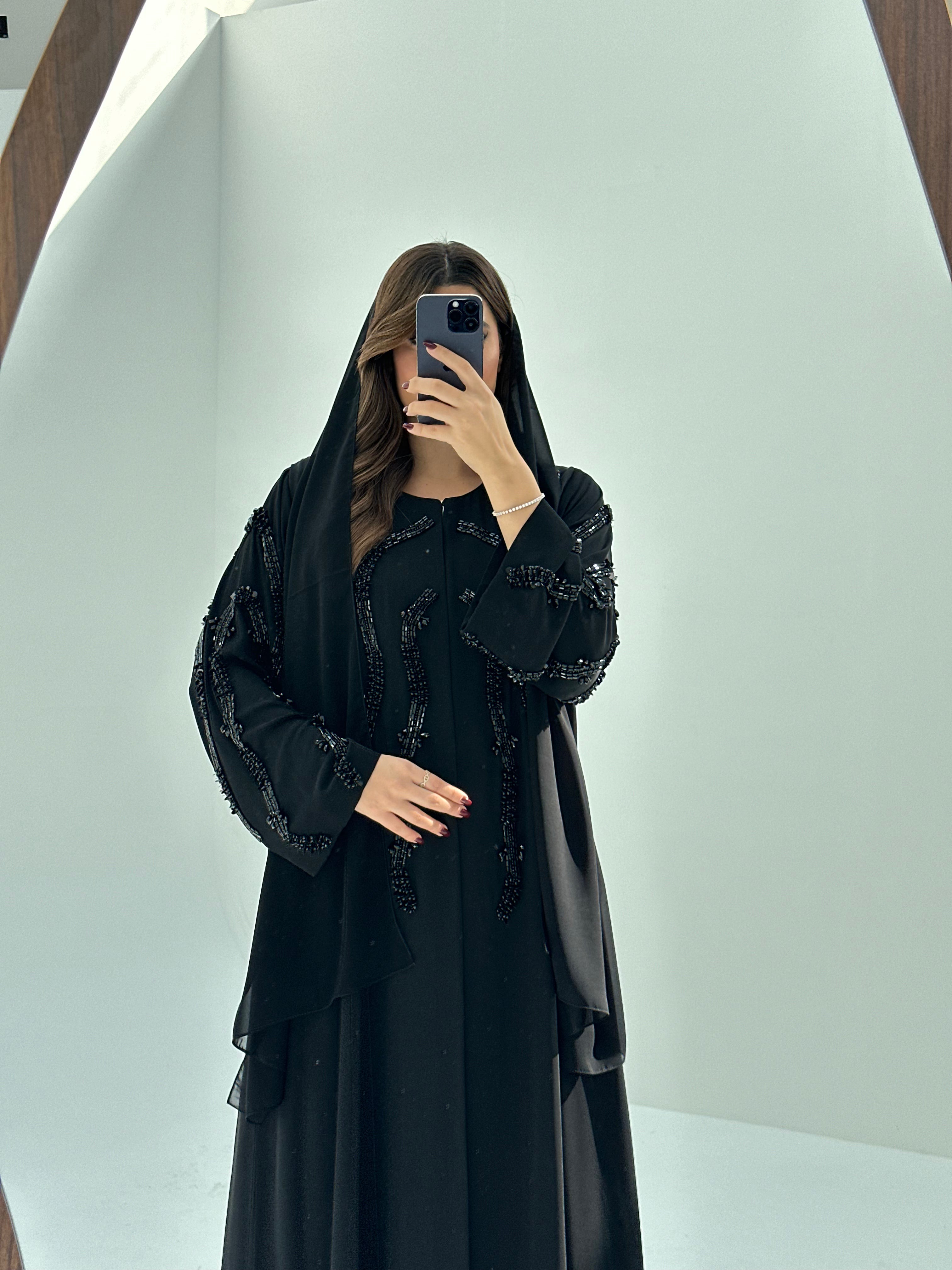 C 1689 Black Beaded Abaya