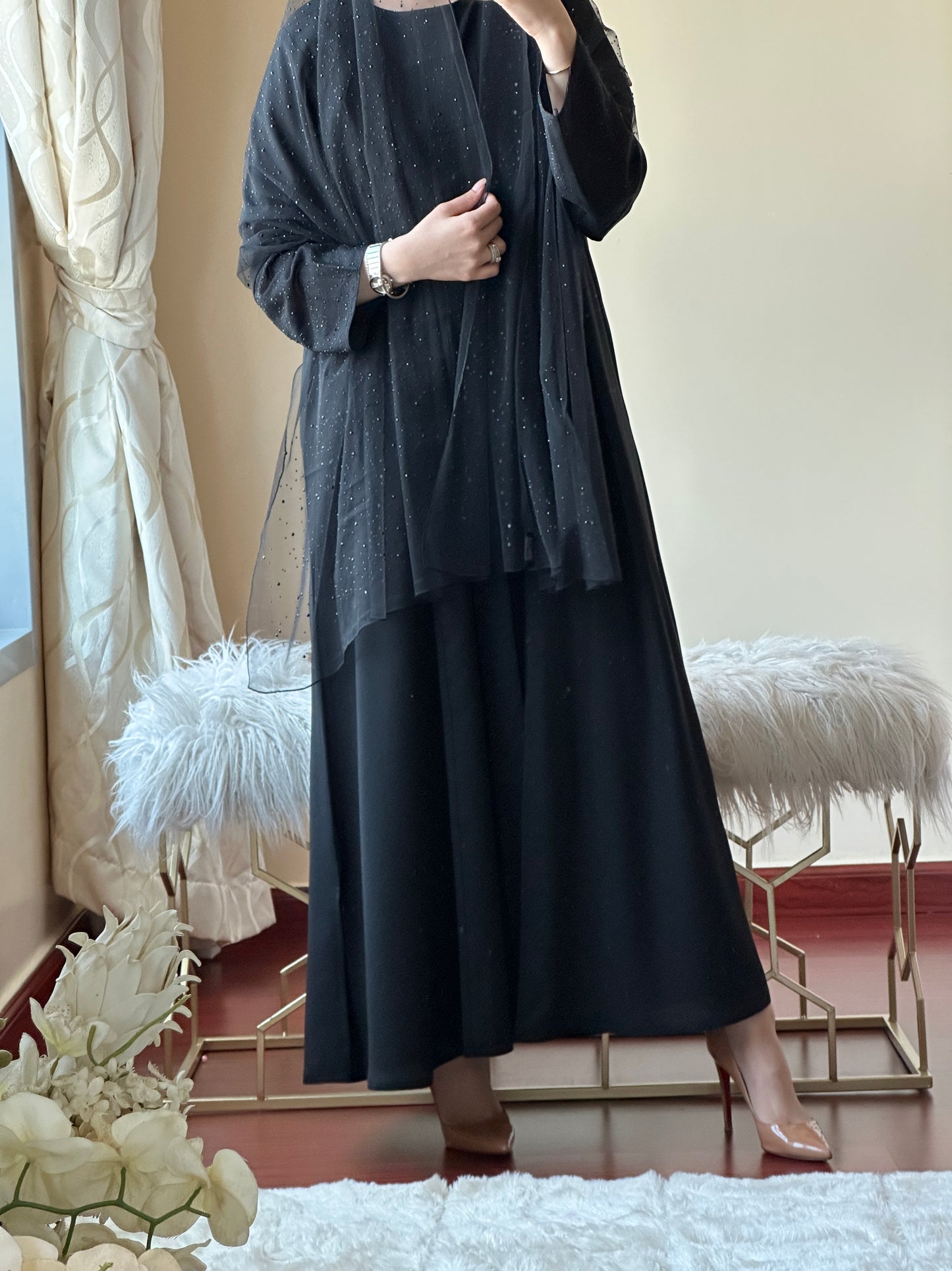 C-Black Dantel Abaya Set 139