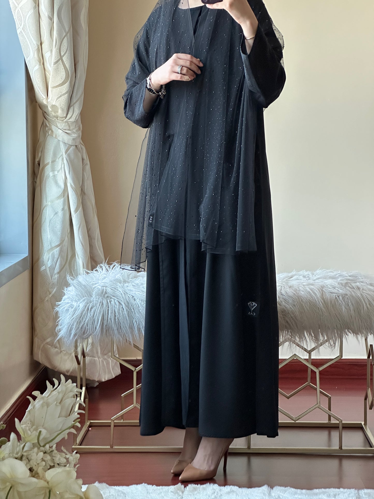 C-Black Dantel Abaya Set 139